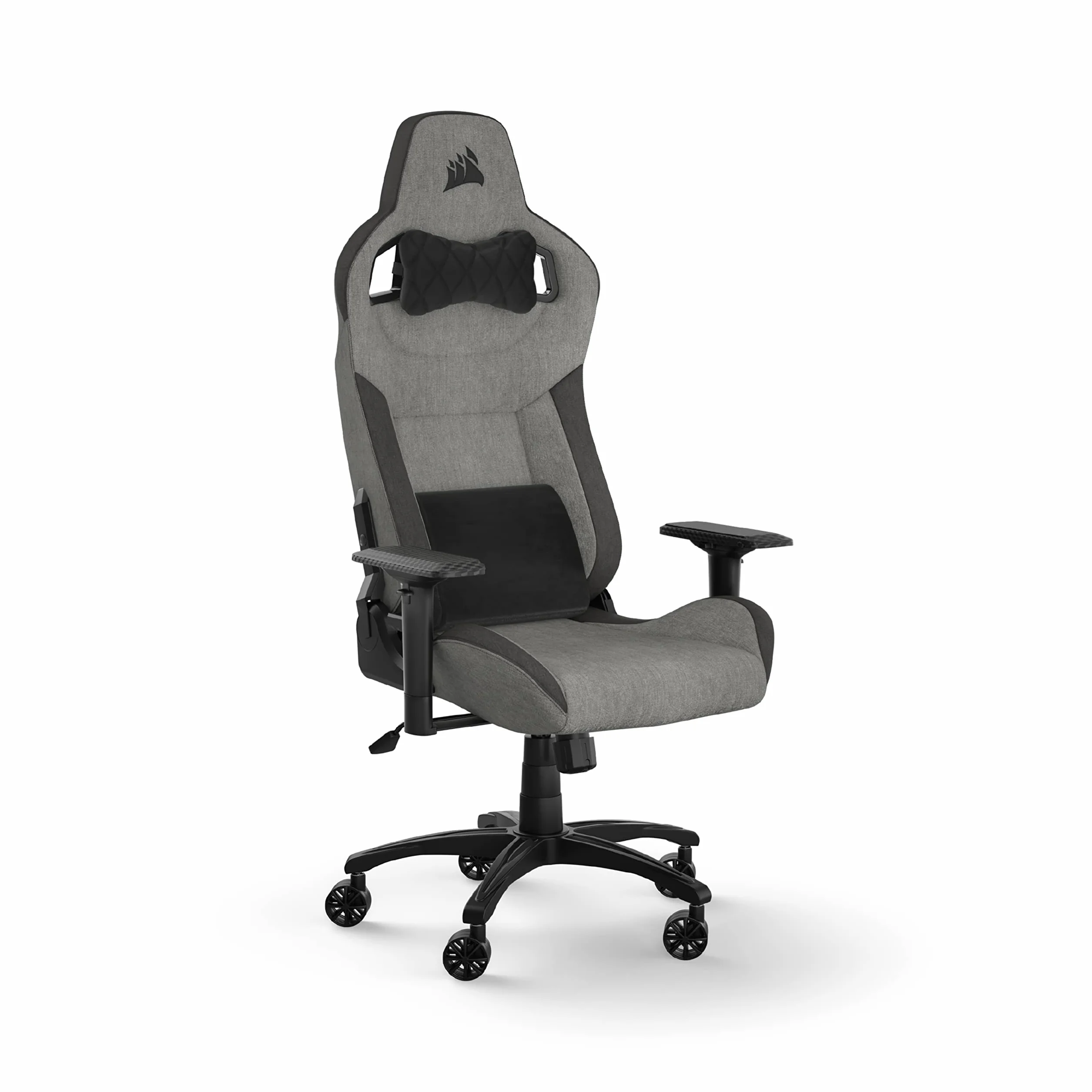 Corsair T3 RUSH Fabric Sedia da Gioco, Tessuto Morbido Traspirante, Cuscino Cervicale Regolabile, Supporto Lombare Memory Foam, Grigio Carbone