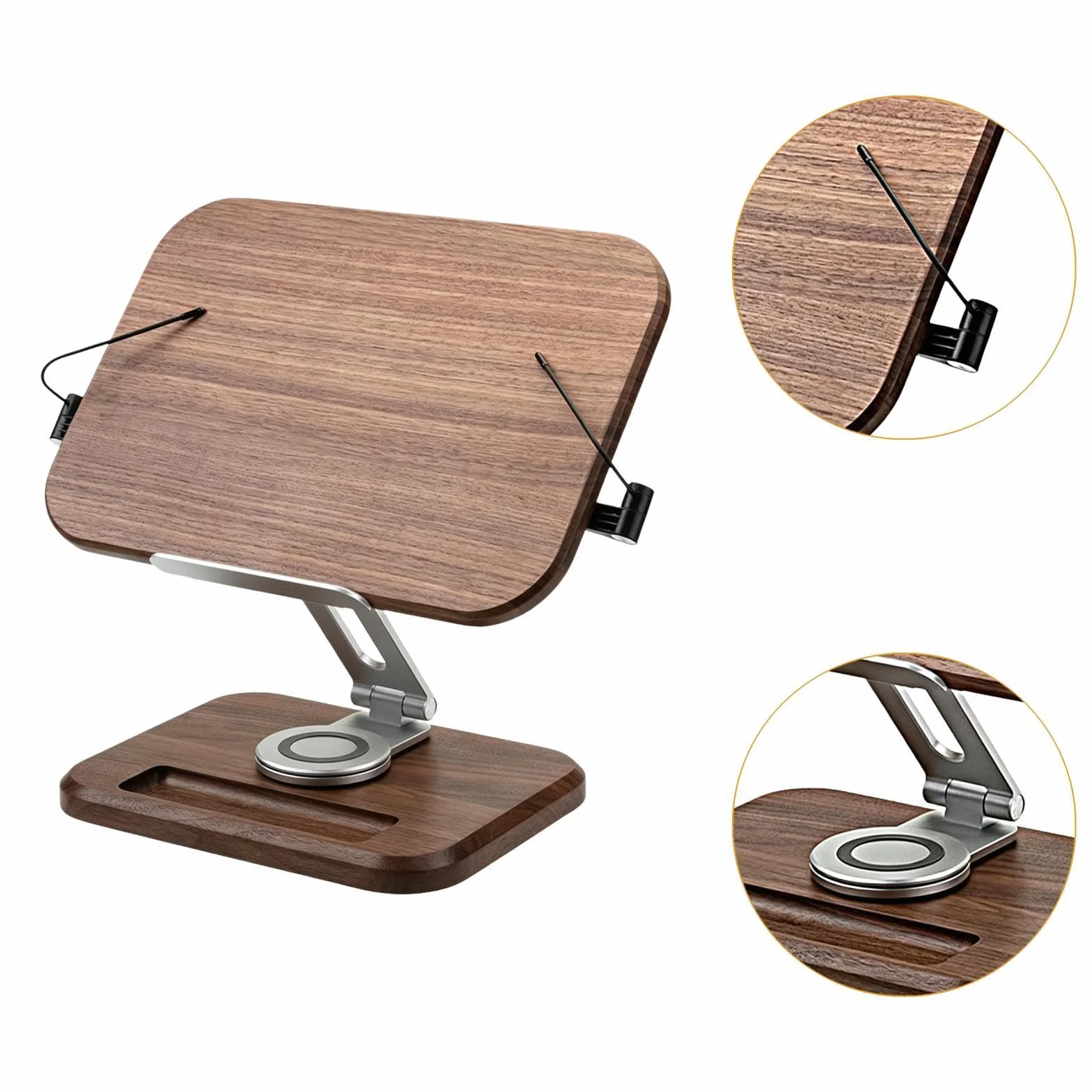 Supporto per Libri da Lettura, Porta Libri da scrivania Girevole in Legno, Staffa Stabile per Computer, Supporto per spartiti Musicali e di Testo.