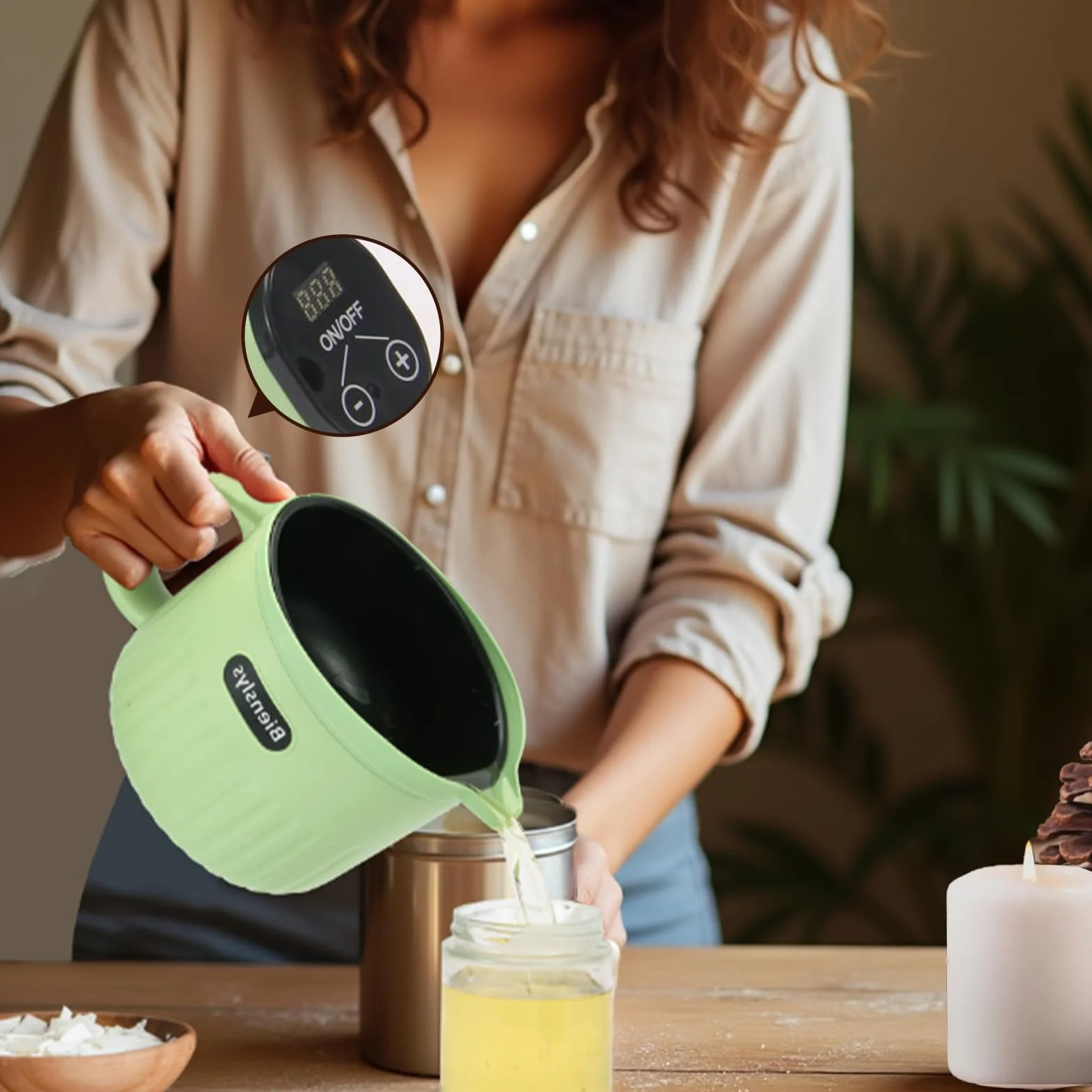 Bienslys Pentola sciogli cera elettrica 1,5 L touchscreen digitale antiaderente controllo temperatura