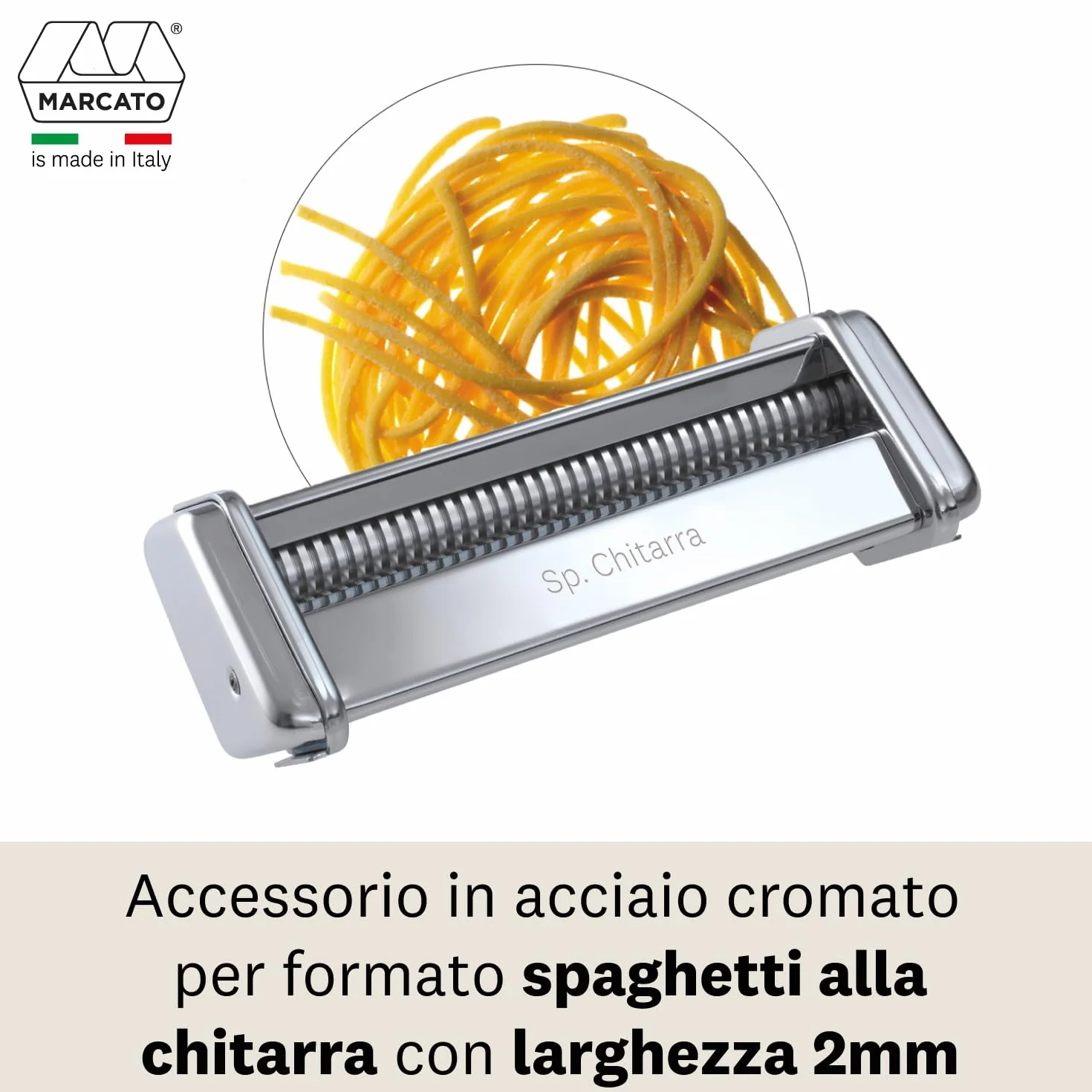 Marcato AC-150-CHI Accessorio Spaghetti Chitarra per Macchina per la Pasta Atlas 150, Acciaio Cromato Argento