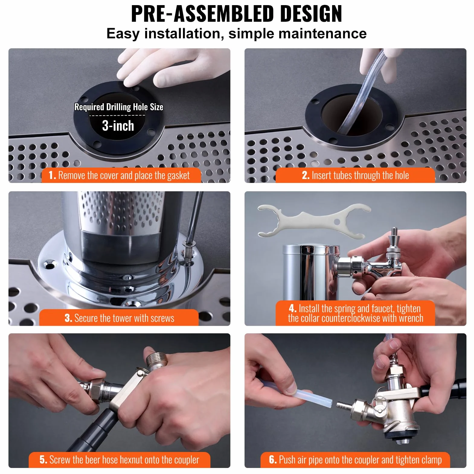 VEVOR Kit Spillatore Birra a Doppio Rubinetto, Dispenser Torre Birra per Fusti in Acciaio Inossidabile con Regolatore W21.8 Doppio Manometro e Accoppiatore Fusti S-System