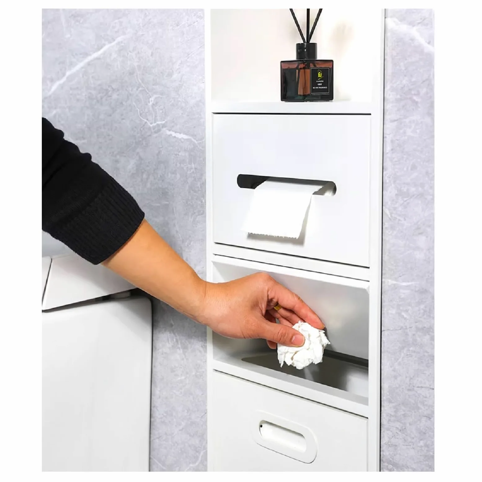 Doccia in acciaio inox – Porta carta igienica impermeabile e cestino da incasso per bagno – nize shampoo/articoli da toeletta – nero 86 x 30 x 14 cm