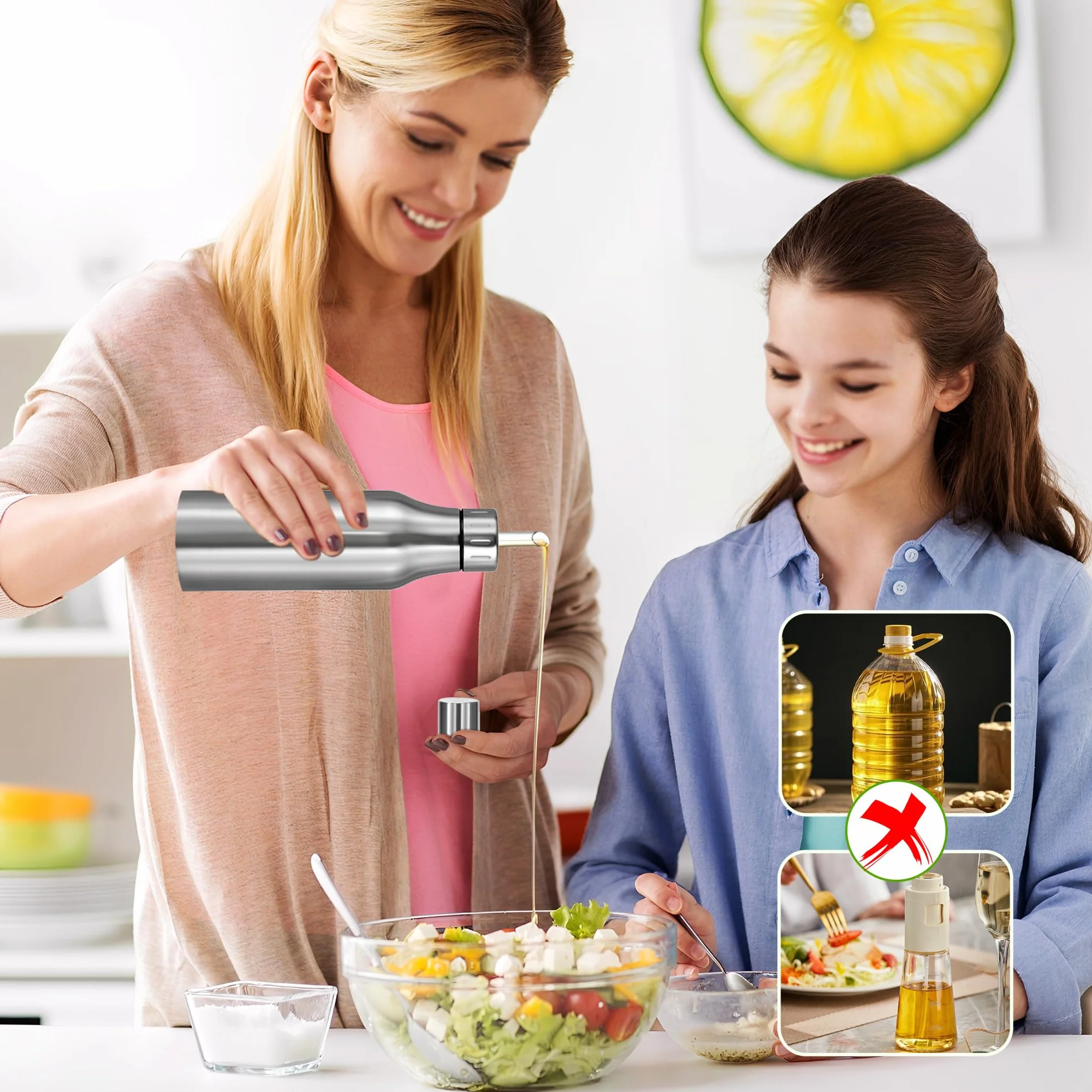 Bottiglia dispenser olio acciaio inox 750ml beccuccio senza gocciolamento