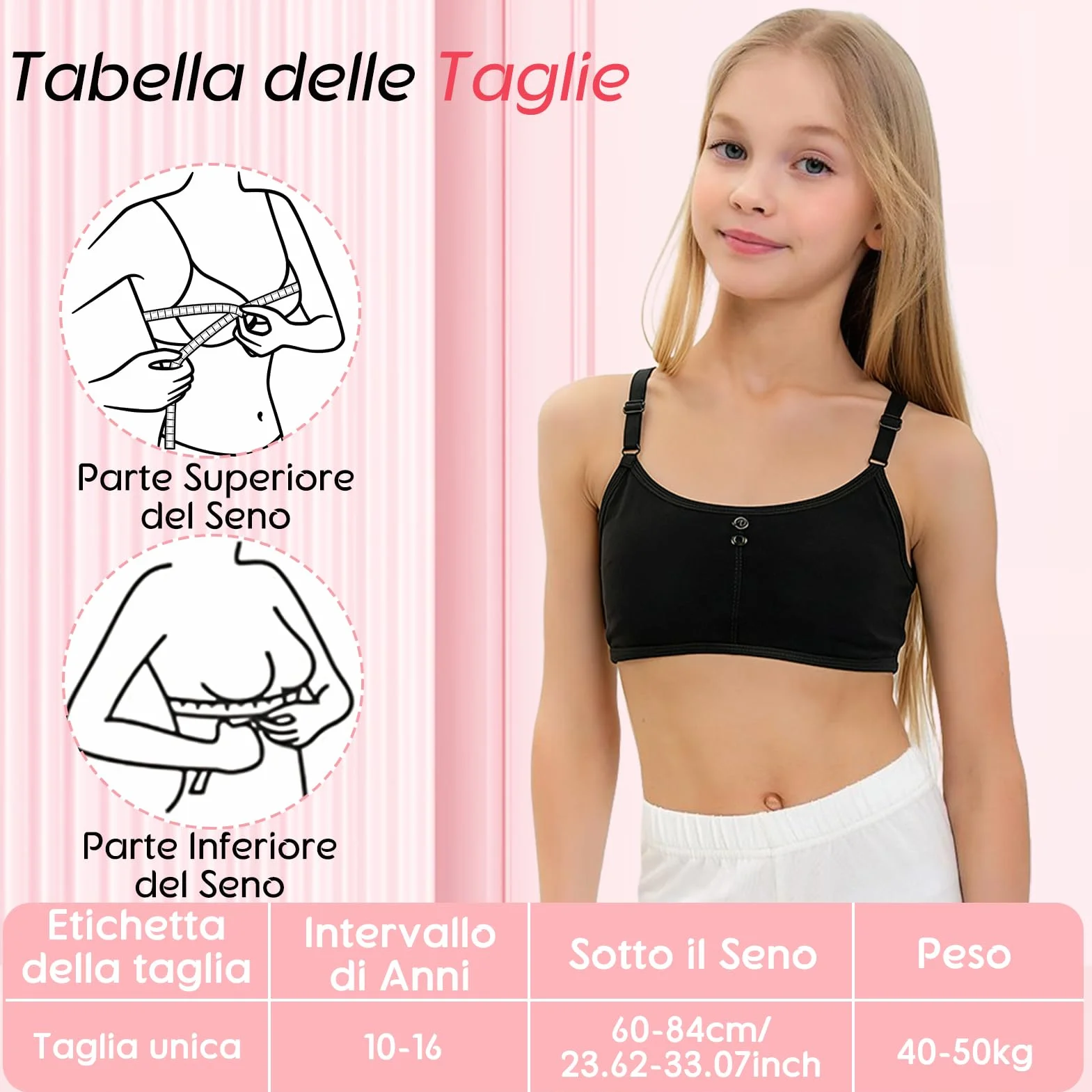 Kiiwah 2 Pezzi Reggiseno Ragazza, Sportivo con Imbottiture Rimovibili e Spalline Regolabili per 10-16 Anni