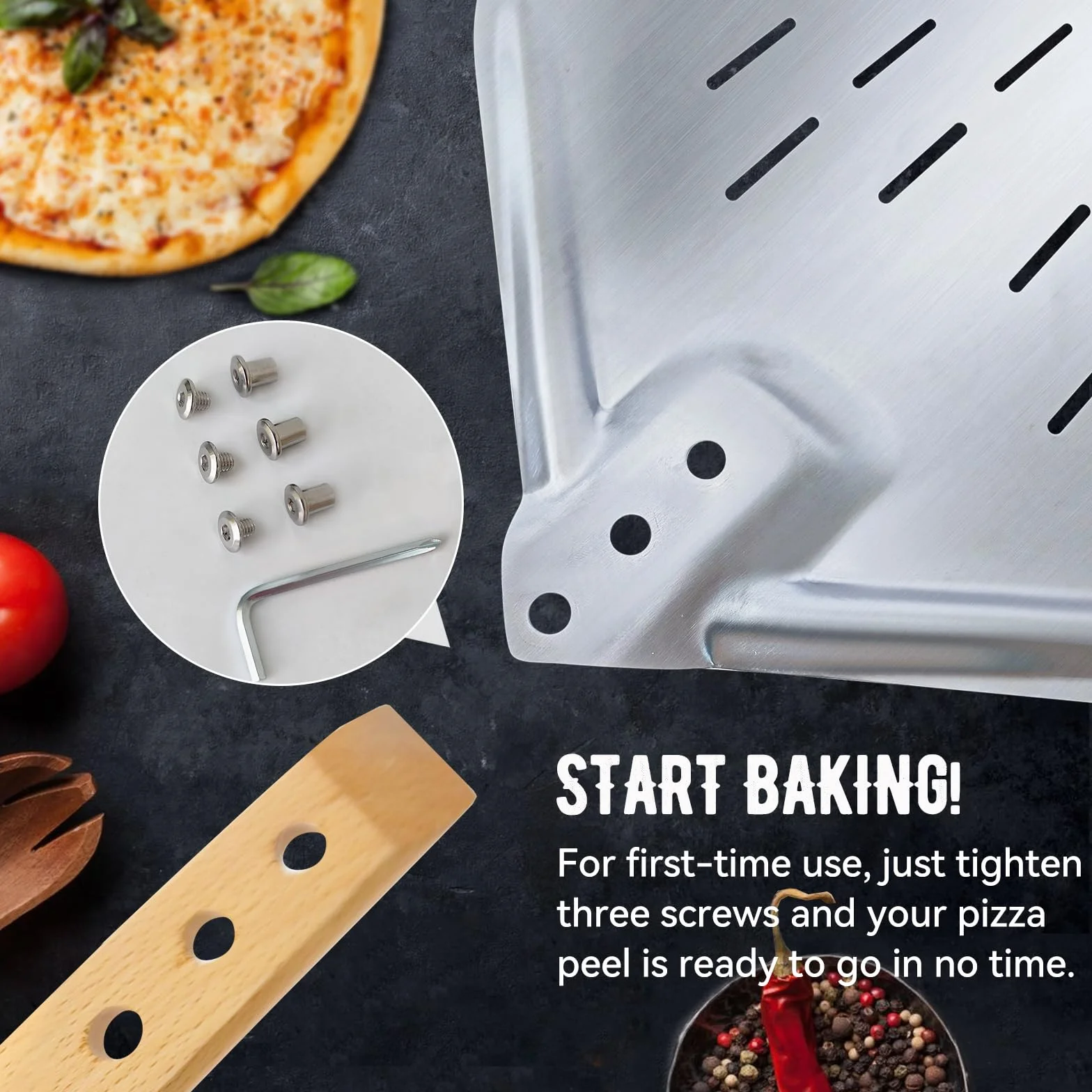 Pala per pizza in acciaio inox 39 x 30,5 cm 74 cm manico rimovibile