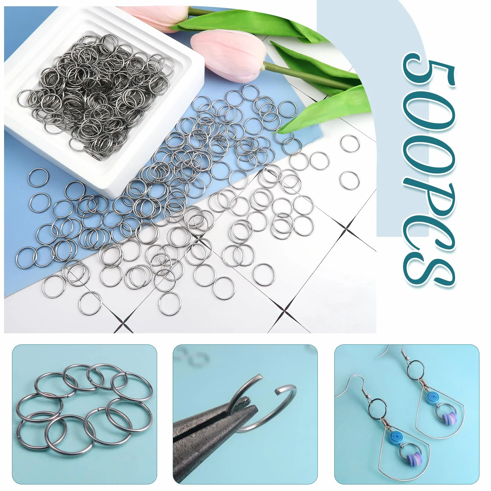 TOAOB 500 Pezzi 12 mm Anelli Aperti di Salto Acciaio Inossidabile Aperto Anellini per Bigiotteria Gioielli Fai Da Te Braccialetti Ciondoli Collane Orecchini