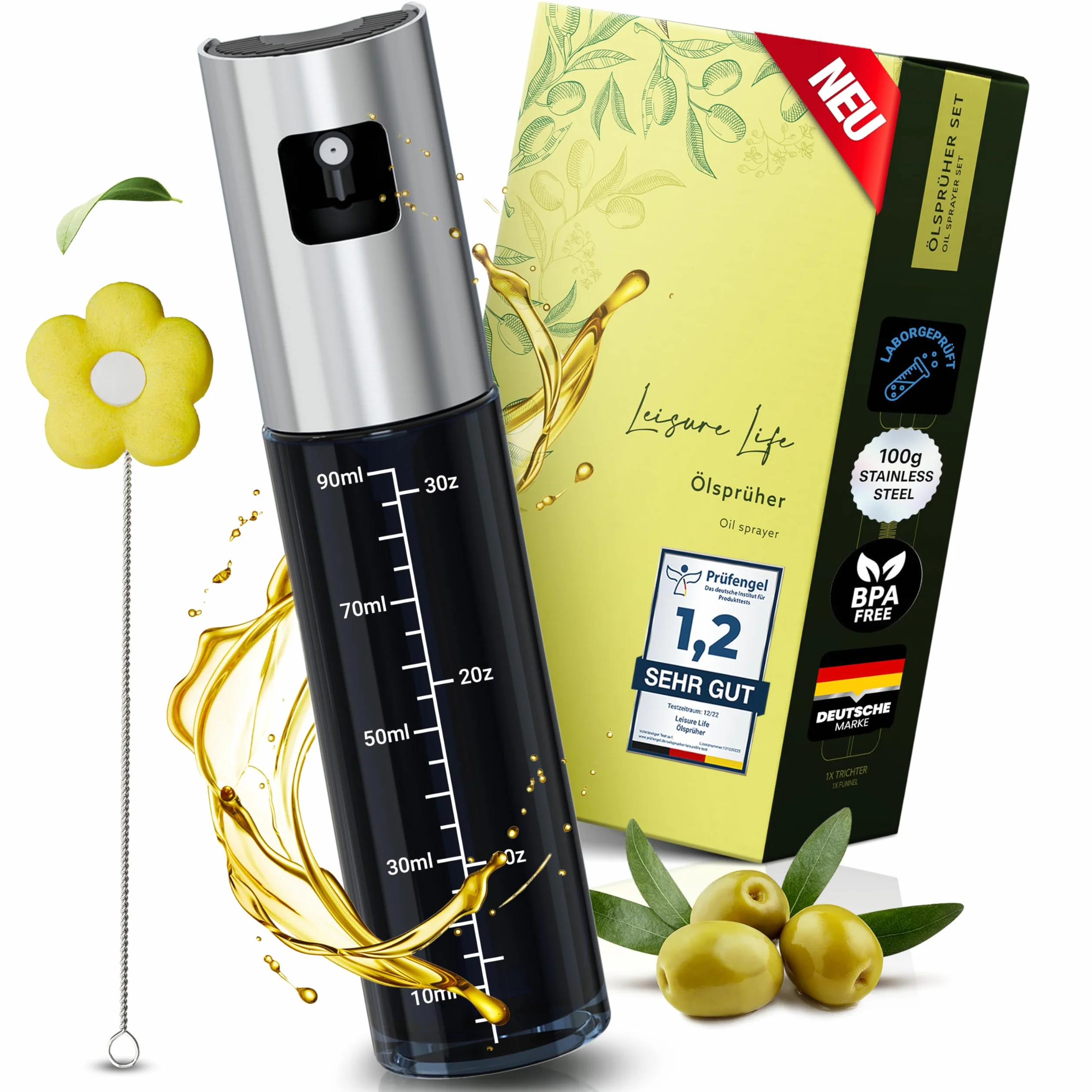 Spruzzatore per olio in vetro verde con protezione UV e rivestimento in acciaio inossidabile 100% senza BPA