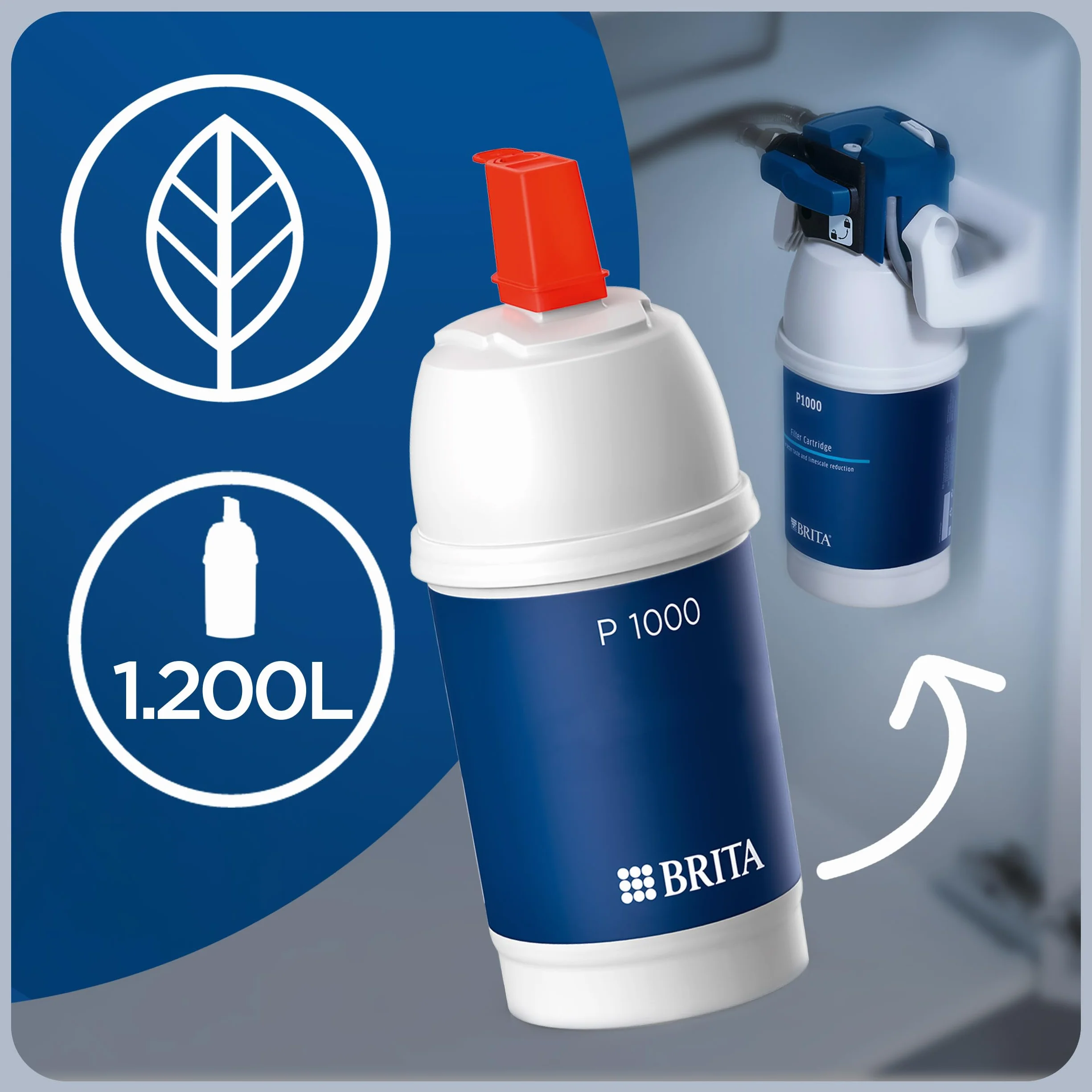 BRITA filtro P1000 per sistema filtrante mypure P1, 1200 l / 12 mesi - riduce calcare, metalli, cloro