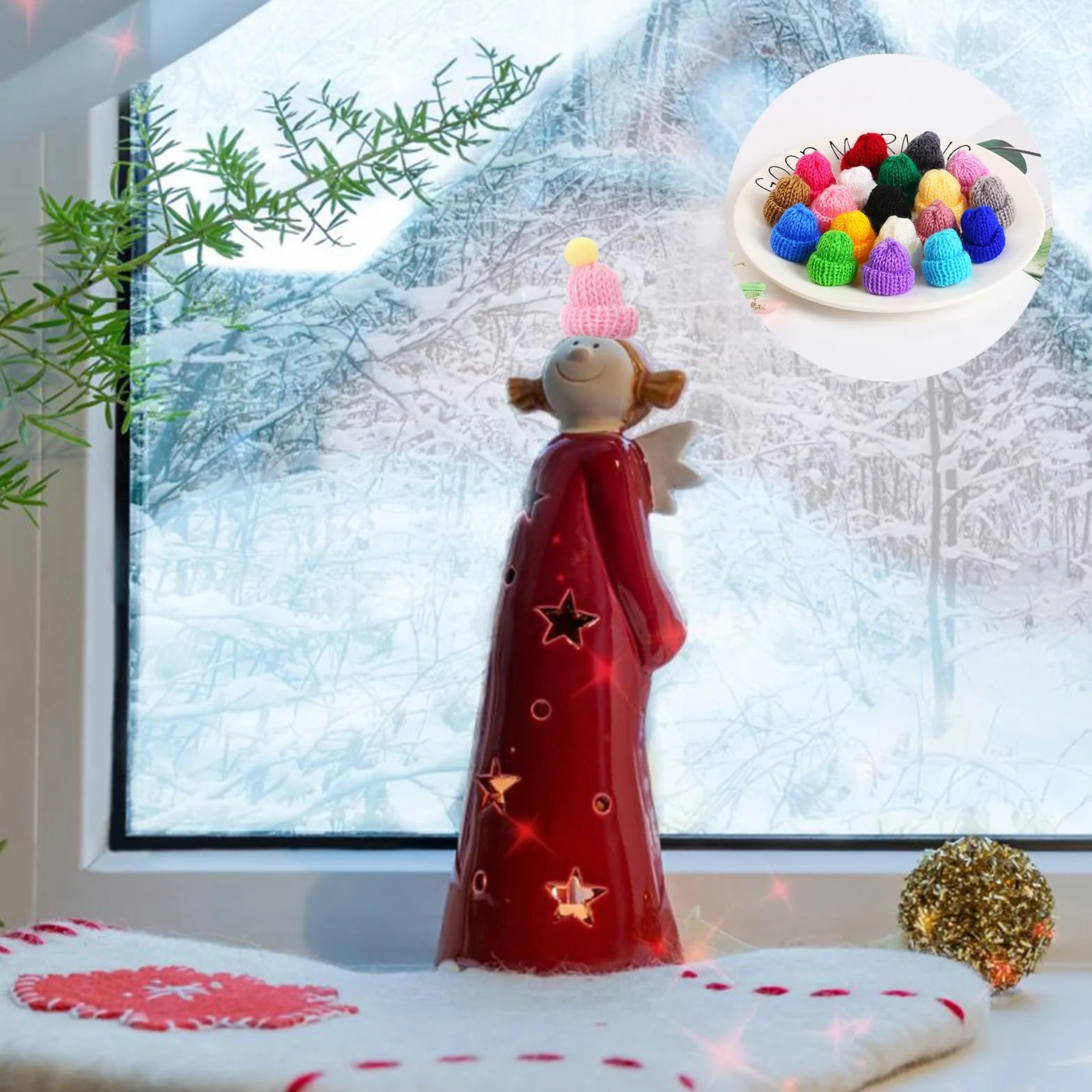100 mini berretto lavorato a maglia per fai da te, mini berretto di lana per bambole, cappello di Natale, piccola bottiglia di vino, topper per il fai da te, artigianato, decorazioni natalizie