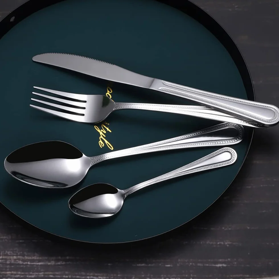 Set di posate, set di posate in acciaio inossidabile, plastica trasparente, set cucchiaio, coltello e forchetta, set da 50 pezzi di set di posate retrò Stoviglie da cucina Posate principali Coltello e