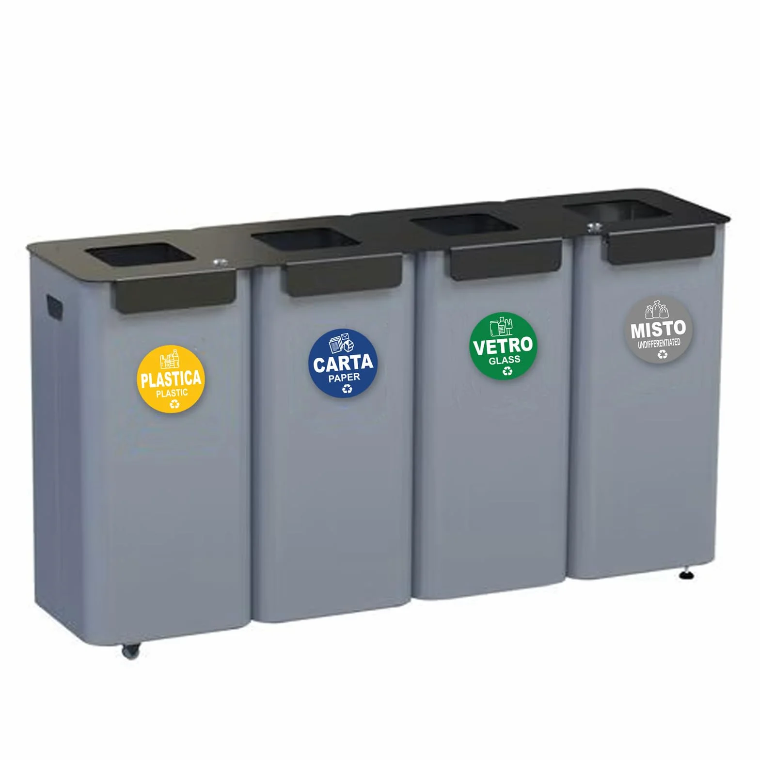 12 Adesivi Raccolta Differenziata Formato 9.5 cm di diametro - Etichette per Contenitori Rifiuti in Italiano e Inglese - Adesivo per Riciclo Lavabile Antigraffio Resistente