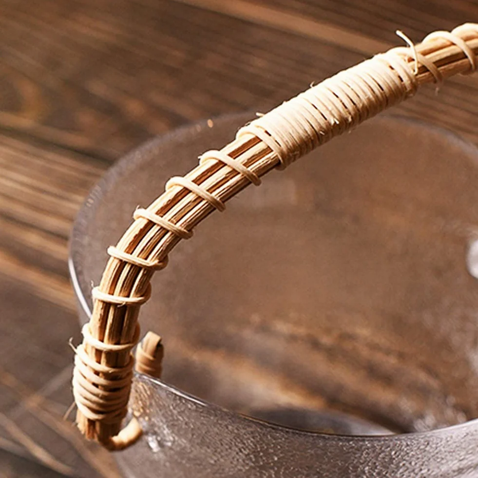 Secchiello per Il Ghiaccio Piccolo Secchiello per Il Ghiaccio in Vetro Secchiello per Il Ghiaccio Piccolo attorcigliato a Mano Secchiello per Il Ghiaccio con Manico in bambù e Rattan Secchiello