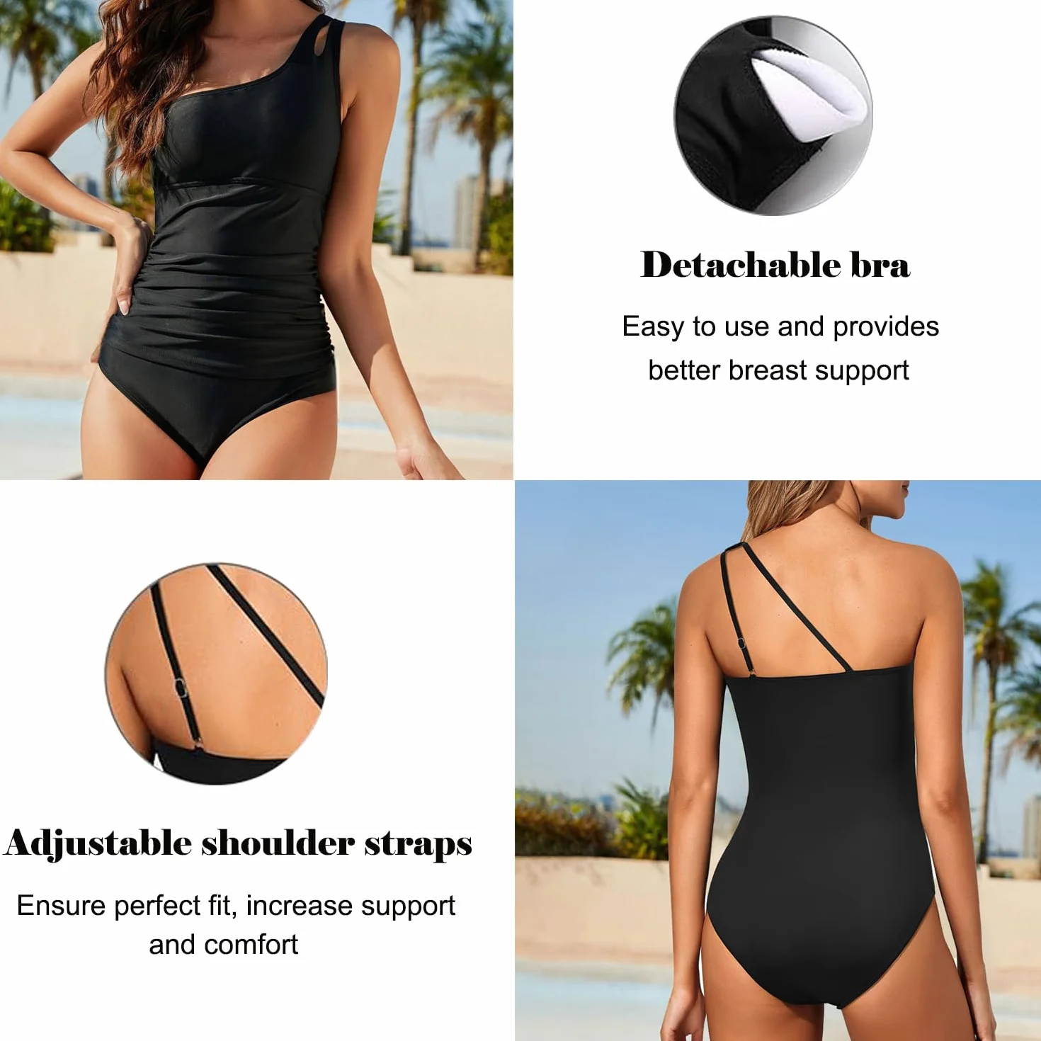 USUN Costume da Bagno Intero Donna Scollo a V Curvy Costumi Elegante Pancia Ruched Push up Beachwear Monokini Controllo della Pancia Vintage Sexy Vita Alta Swimsuit Slim Un Pezzo Spiaggia Swimwear
