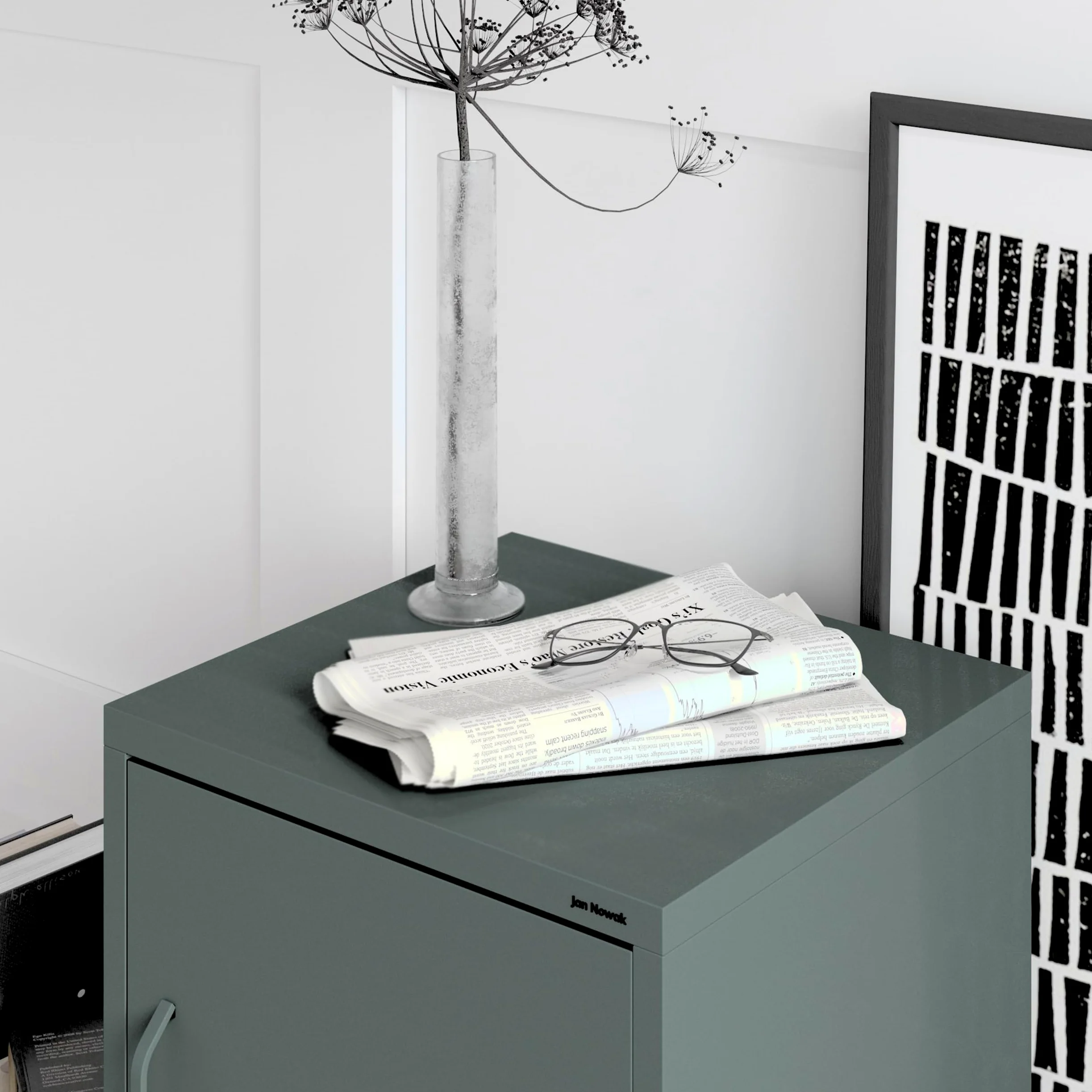 Jan Nowak Comodino Camera da Letto in Metallo - MIA | Comodino Piccolo Scintillante con 1 Ripiano Regolabile | Armadietto Moderno, Stile Industriale | 42,4 x 59,5 x 40 cm | Verde Scuro