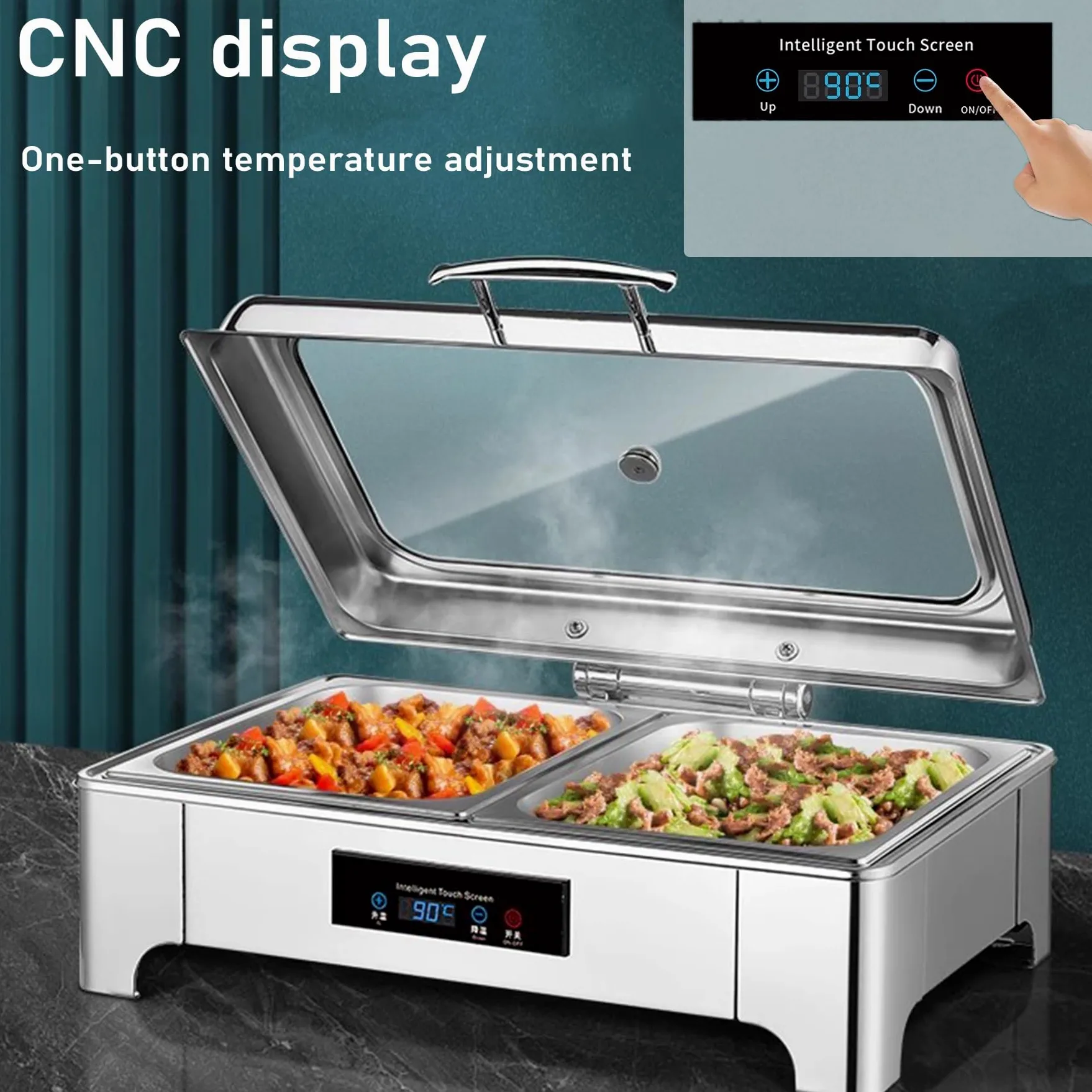 Chafing Dish Elettrico, 9L Scaldavivande Elettrico per Buffet con Controllo Touch Screen e Coperchio in Vetro, Contenitore Scalda Cibo Professionale per Buffet, Feste e Banchetti (GN1/3)