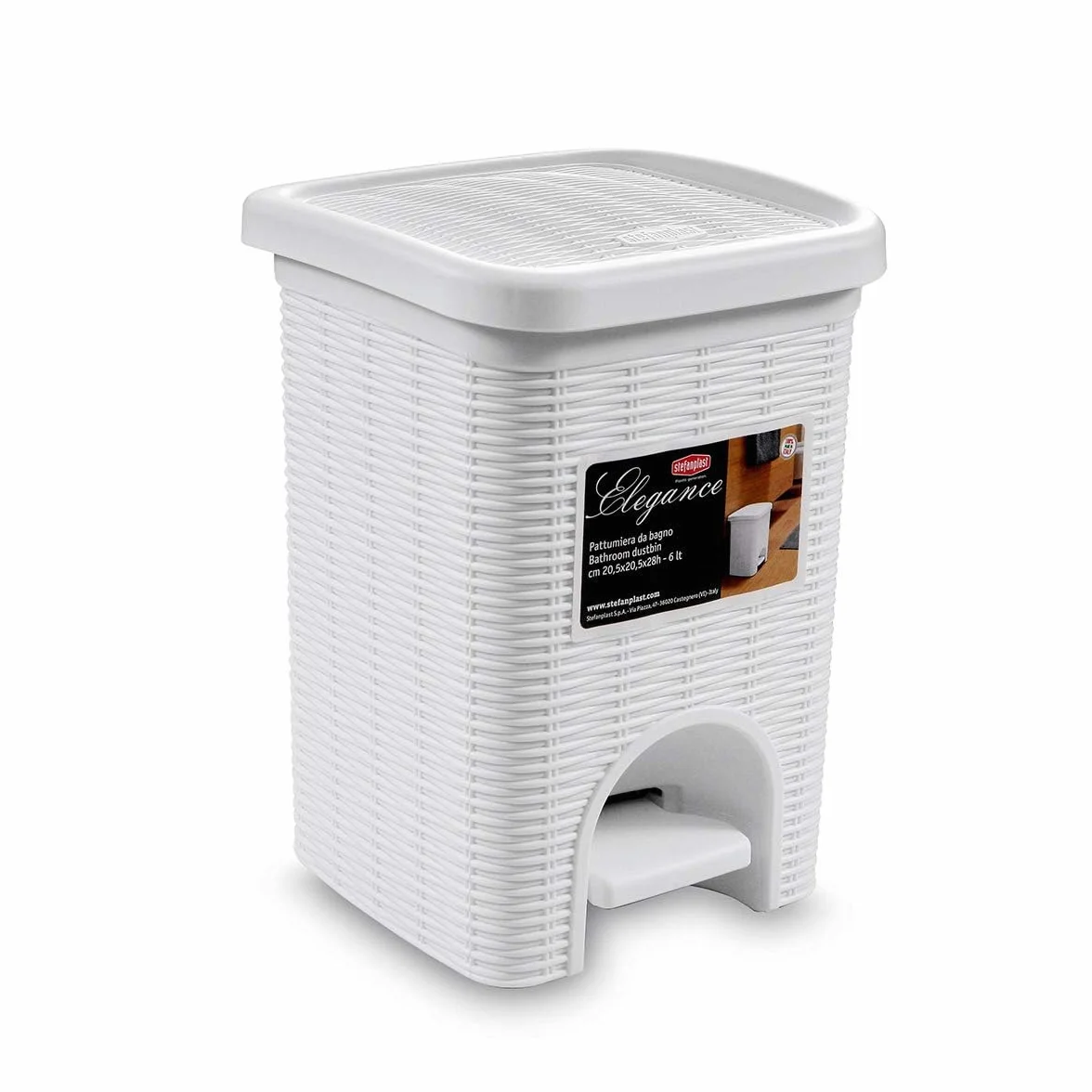 Stefanplast Elegance Pattumiera Bagno 6 litrów biała plastikowa