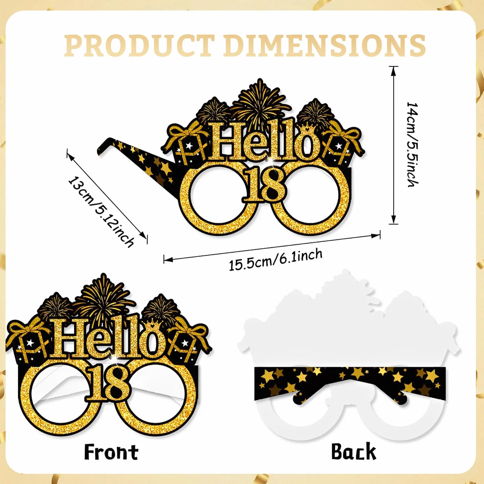 Occhiali di Carta Decorativi 18° Compleanno Nero-Oro Happy 18th Birthday Accessori Box Foto Compleanno