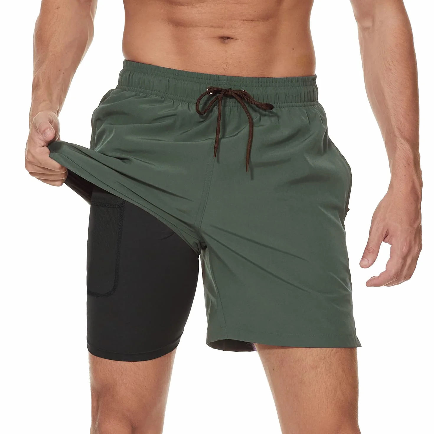 Arcweg Costume da Bagno da Uomo 2 in 1 con Boxer Slip Foderato Pantaloncini da Spiaggia con Tasca con Cerniera