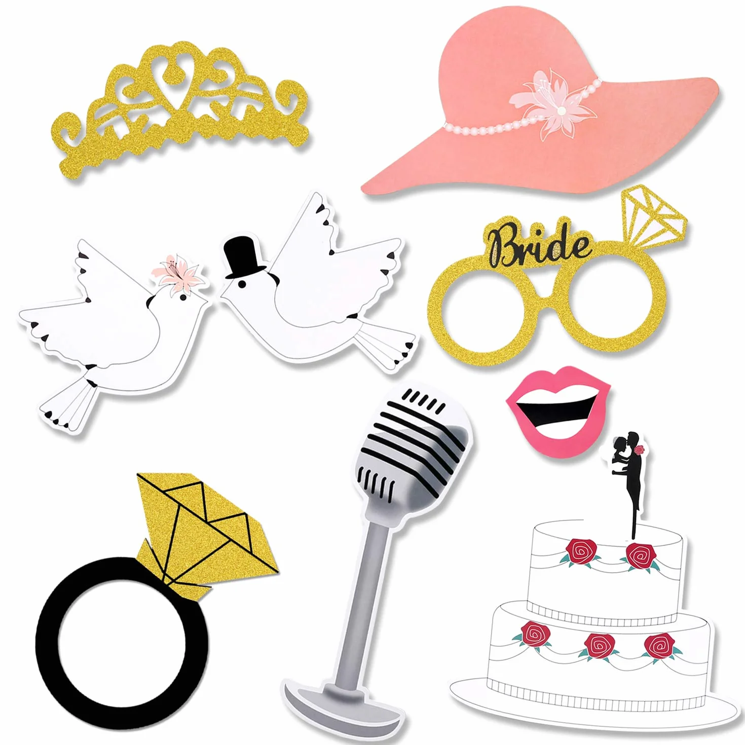 Konsait Matrimoni Photo Booth Kit 52 sztuk Akcesoria Fai da Te Puntelli Maschere Baffi Cappello Occhiali