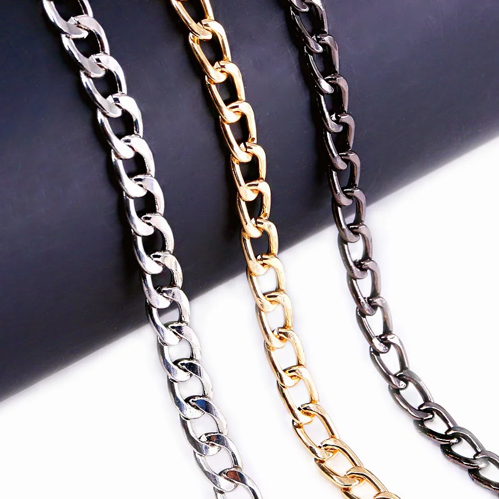 Swpeet Set di 3 Catene Piatte di Ricambio in Metallo Lucido 119,2 cm per Borse a Tracolla Fai da Te, Borse a Mano (Oro, Argento, Nero)
