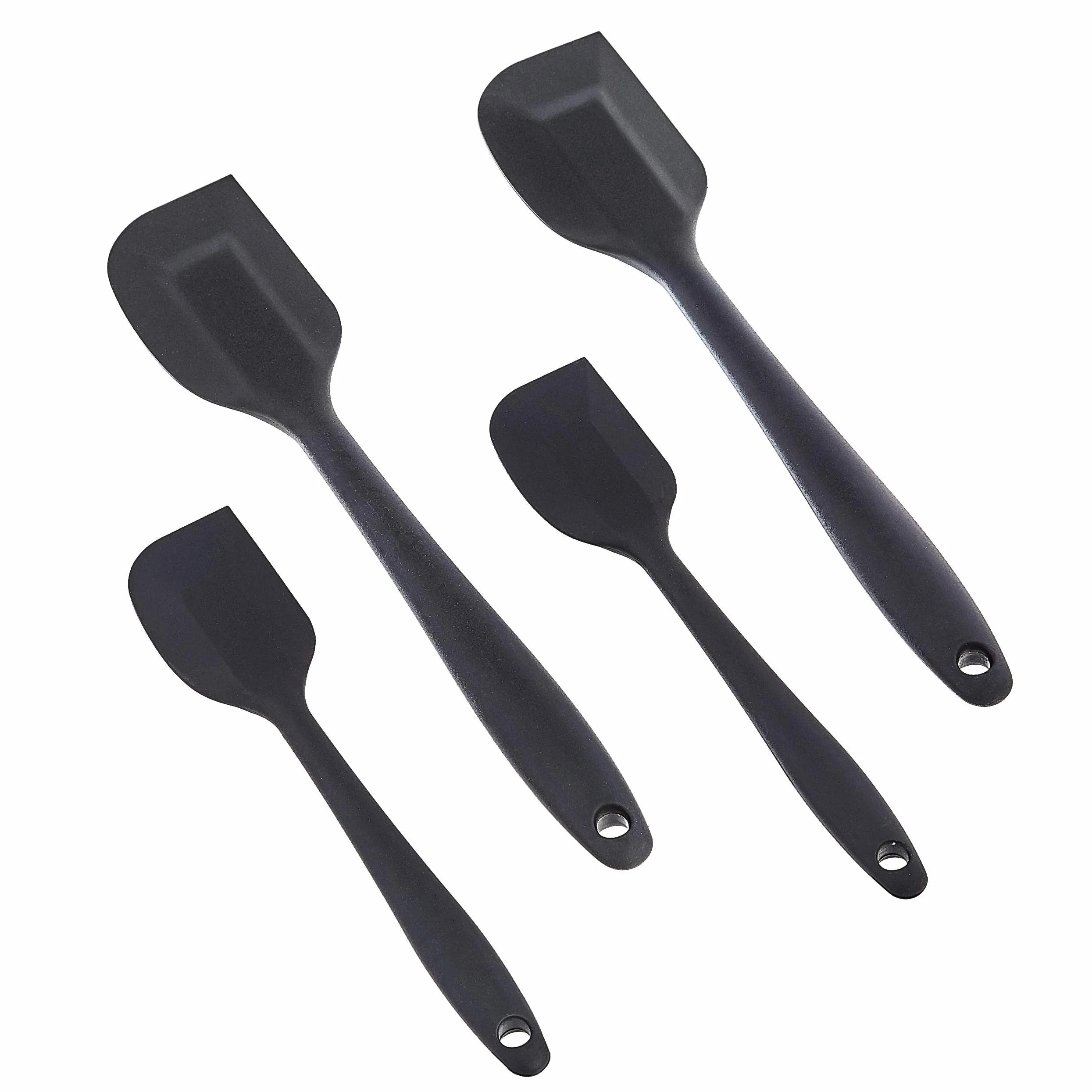 Amazon Basics Set di 4 spatole antiaderenti in silicone, rettangolari, resistenti al calore, nero