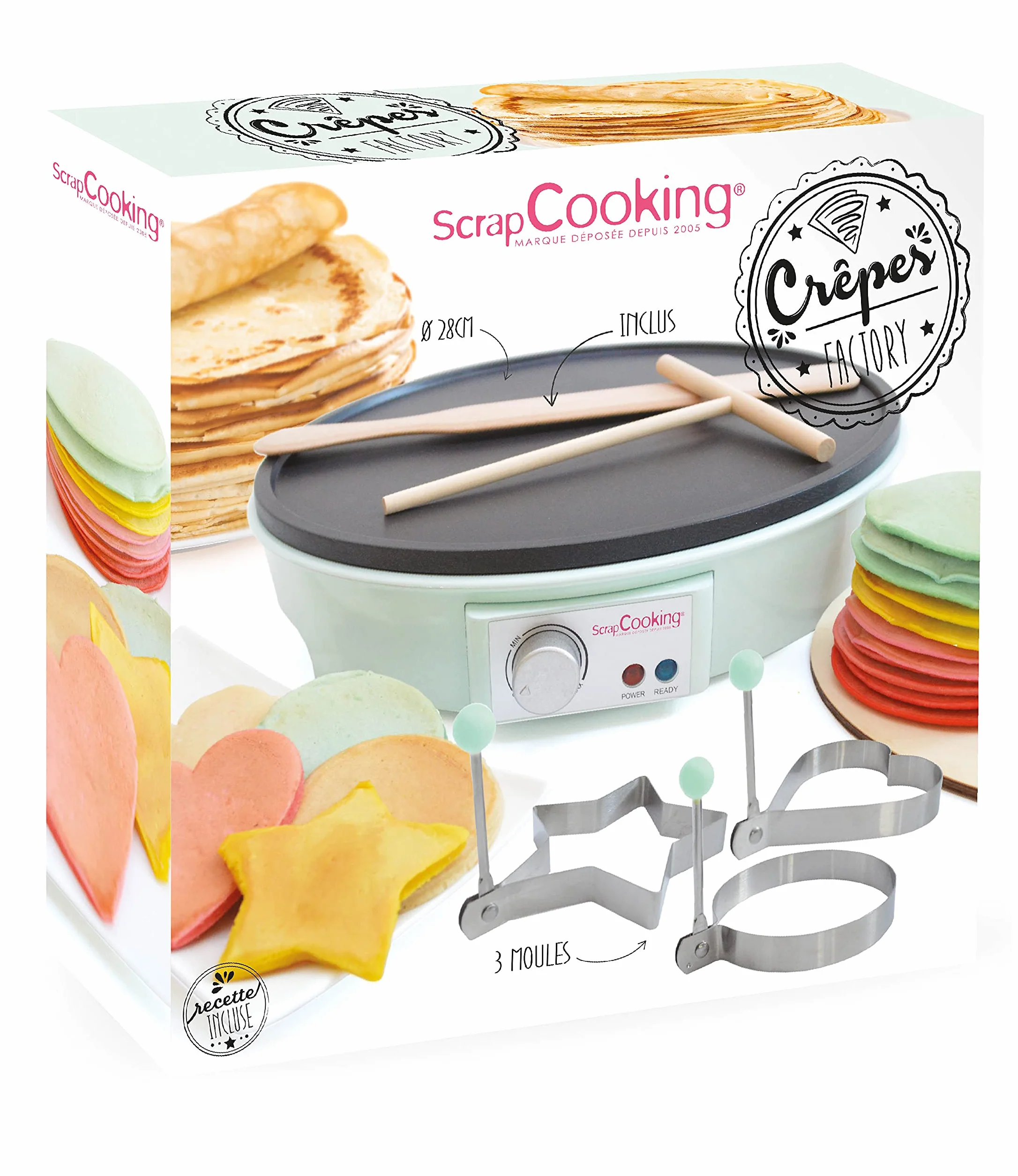 ScrapCooking Crepes Factory Macchina Elettrica Piastra Riscaldante AntiAdesivo Verde acqua