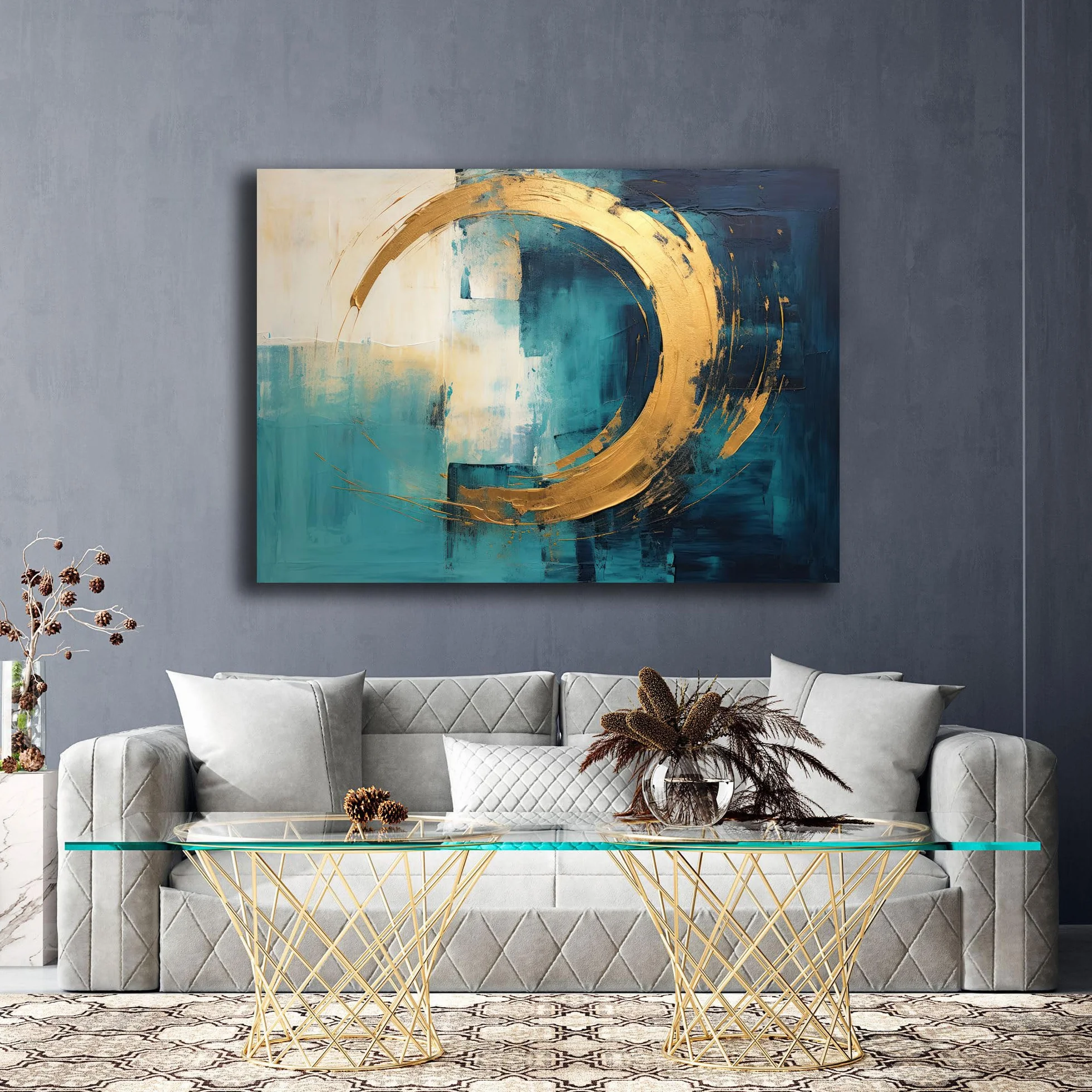 Printerland Quadro Moderno Soggiorno Astratto Industrial Oro Quadri moderni da Parete XXL grande Stampa su tela Canvas Decorazione Murale muro Arredo Camera da letto Cucina (7, 70x100 cm)