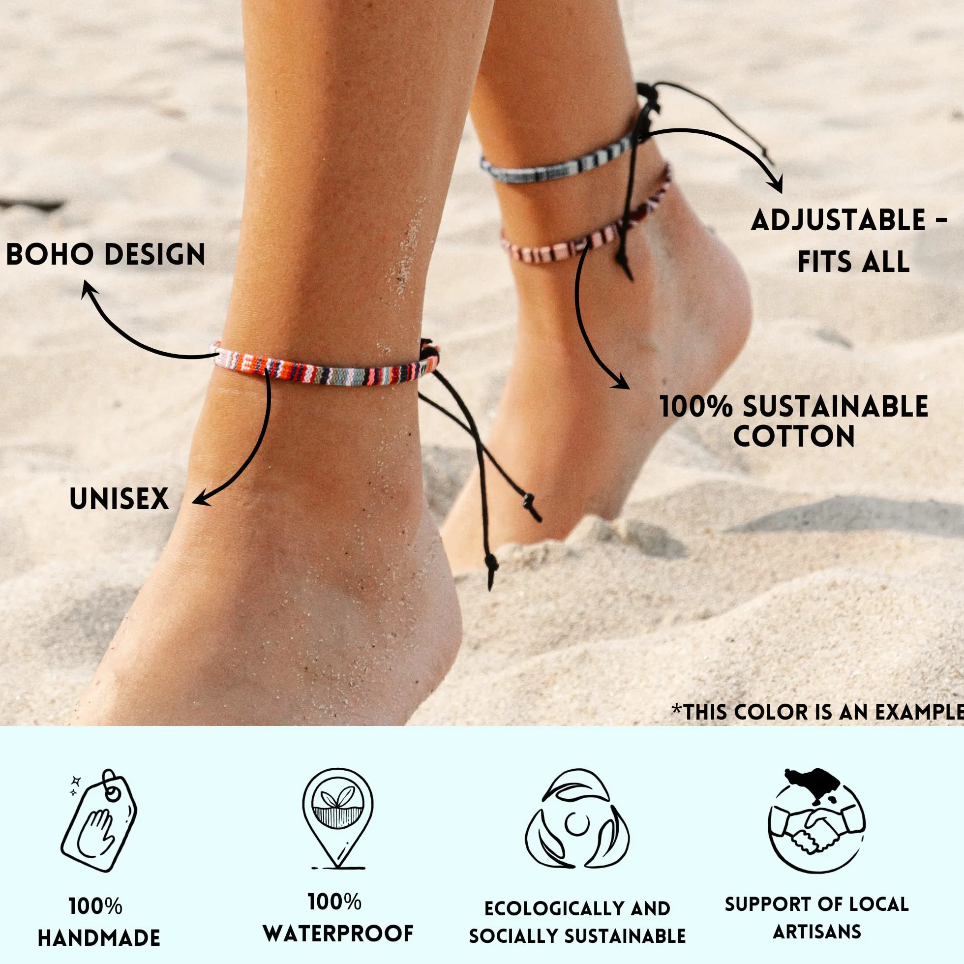Cavigliera Sottile Boho Hippie Etnico Impermeabile Regolabile Turchese per Donna Uomo