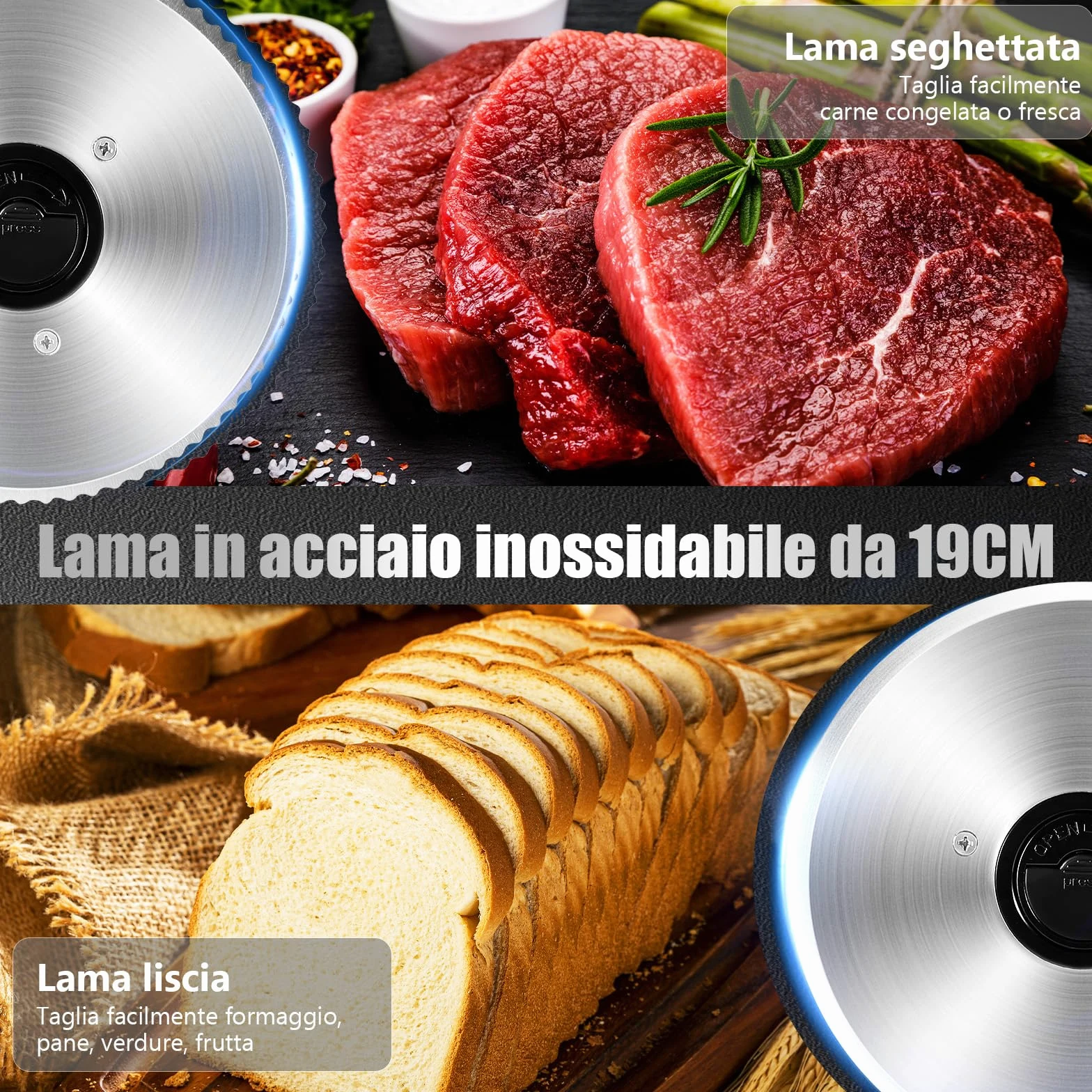 YASHE Affettatrice Elettrica Da Casa Con Motore DC Silenzioso, Affettatrice Professionale Per Prosciutto 200W, Lame In Acciaio Inox Doppie Da 19CM, Spessore Regolabile 0-15mm Per Carne Formaggio Pane