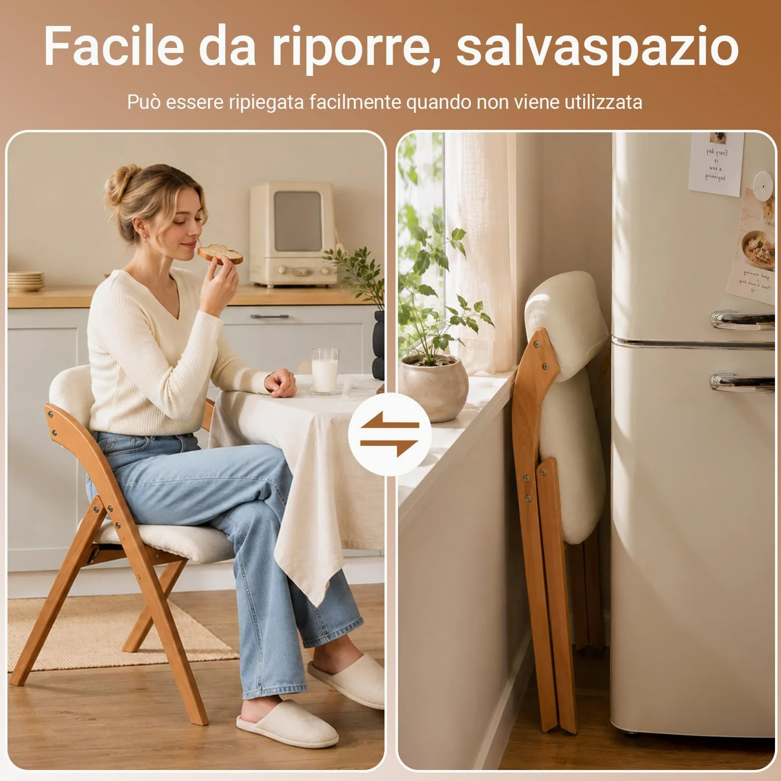 SoBuy Sedia Pieghevole in Legno Set da 2 Poltrona Imbottita da Cucina, Sedie da Interno per Ufficio, Balcone, Giardino – Sedie Pieghevoli Salvaspazio Richiudibili in Faggio, Bianco FST92-Wx2