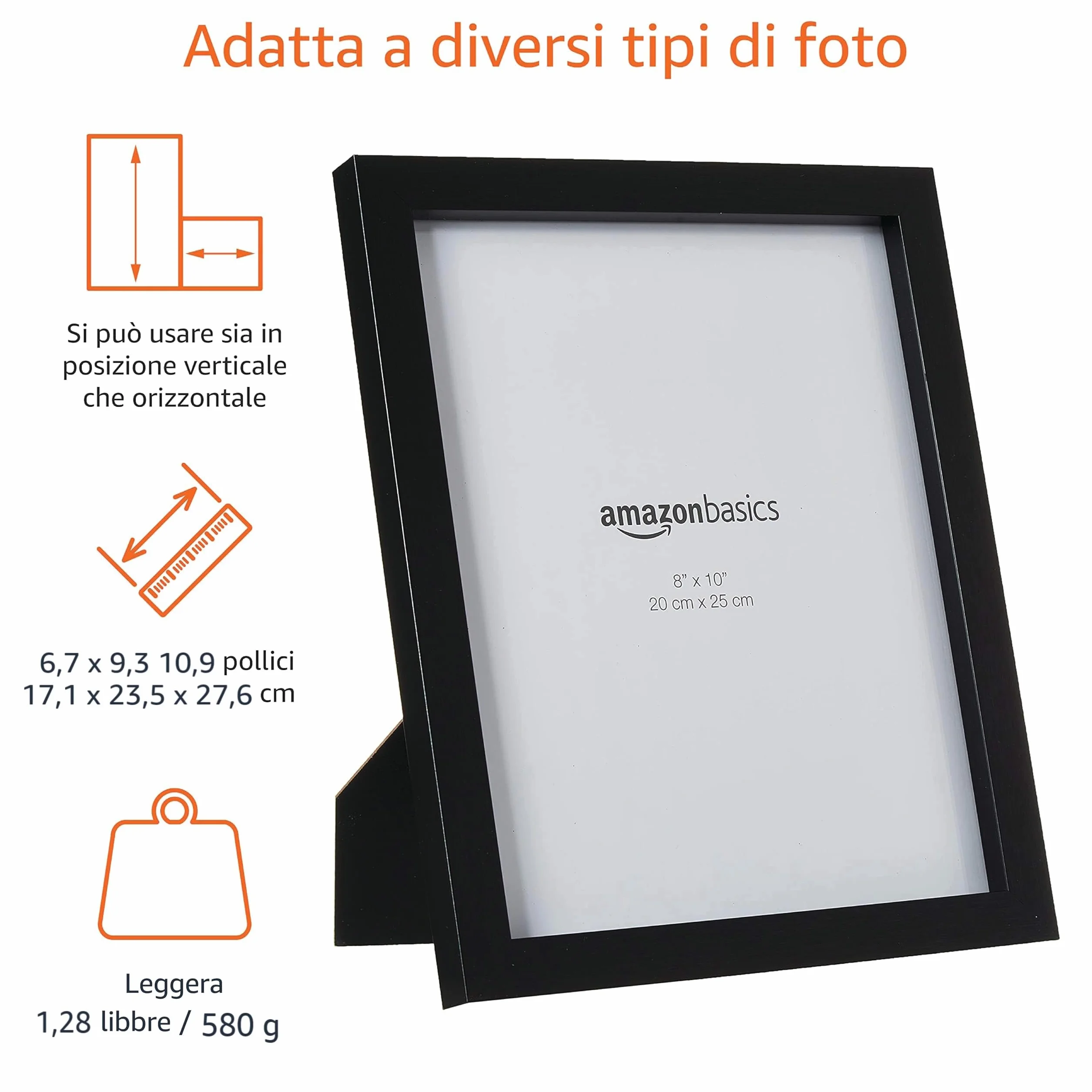 Amazon Basics Rettangolare Cornice per foto 20 x 25 cm Confezione da 2 Nero