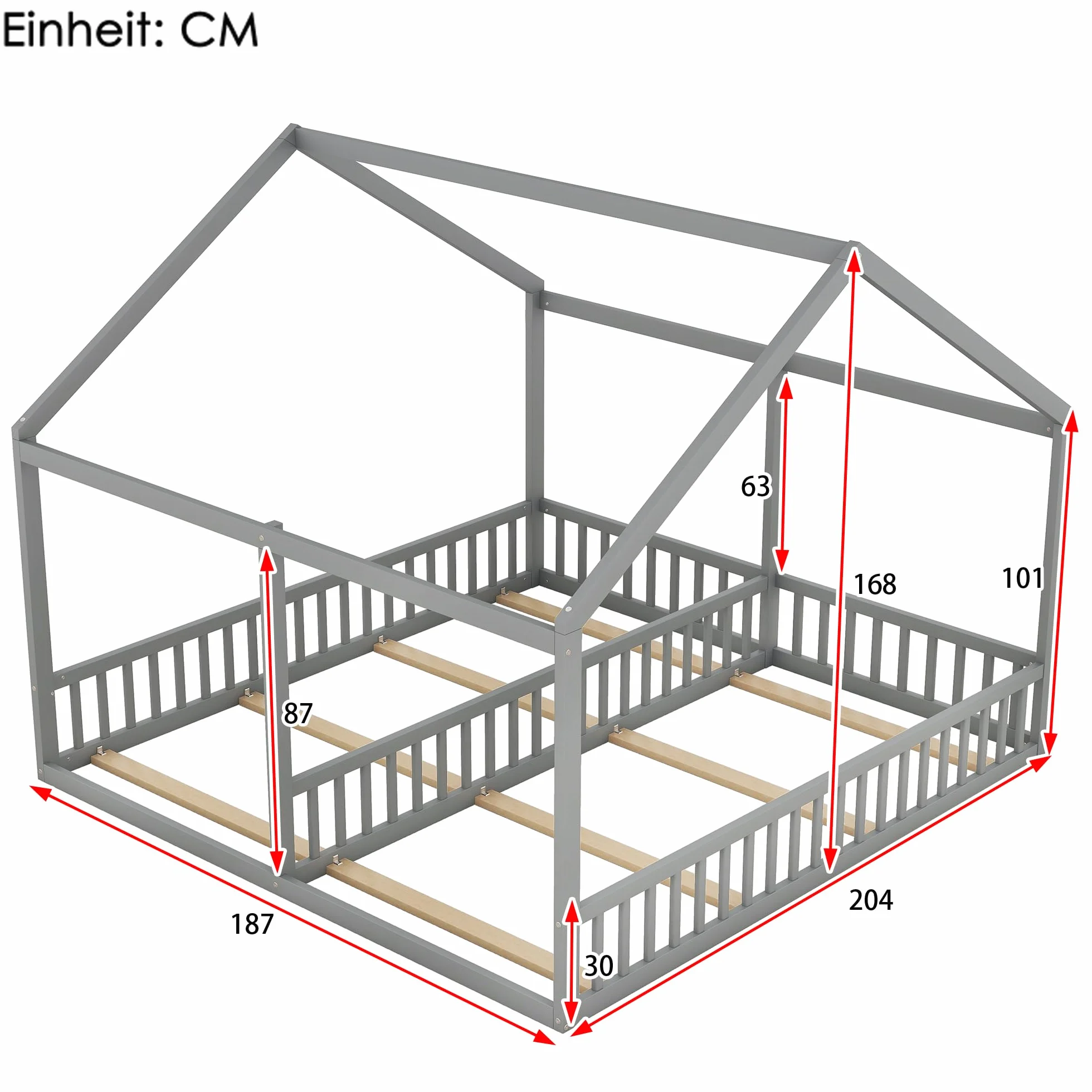 Dolamaní - Letto a soppalco, 180x200 cm, 2 letti per bambini con protezione anti-caduta, letti singoli 90x200 cm 2-in-1, letto per bambini in legno per fratelli e sorelle, letto per bambini a terra