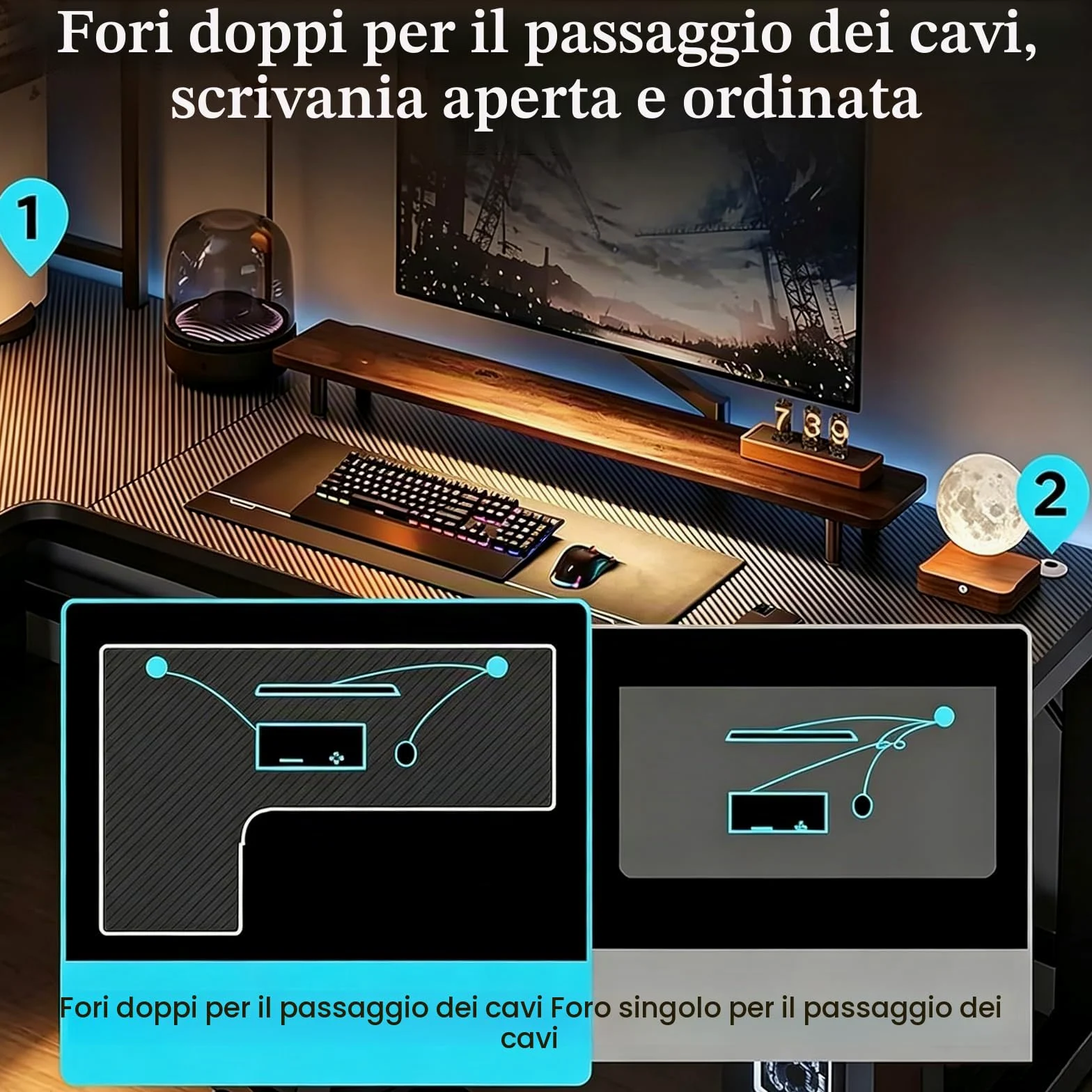 Tavolo per Computer Tipo L, Grande Scrivania Esecutiva, Finitura in Fibra di Carbonio, Base Tipo H, Gestione del Cavo, Capacità 100kg, Tavolo da Gioco Angolare Destro, 140 * 100cm