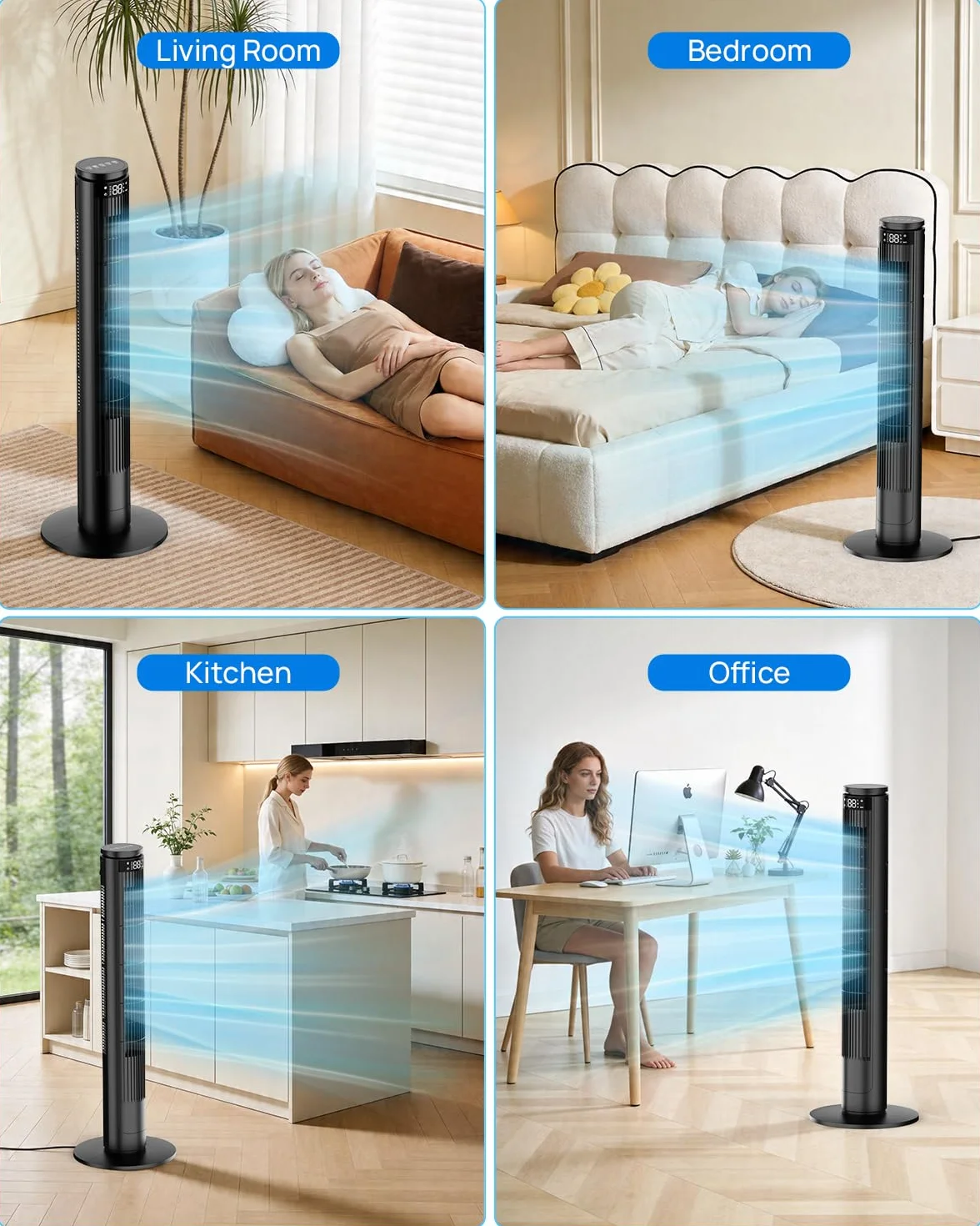 Ventilatore a Torre 92cm con Schermo LED Regolabile (Spegnimento Totale) e Telecomando con Tasto Muto, Ventilatori a Colonna Silenziosi 28dB, 6 Velocità+5 Modalità, Oscillazione 70°, 8m/s, Timer 12h