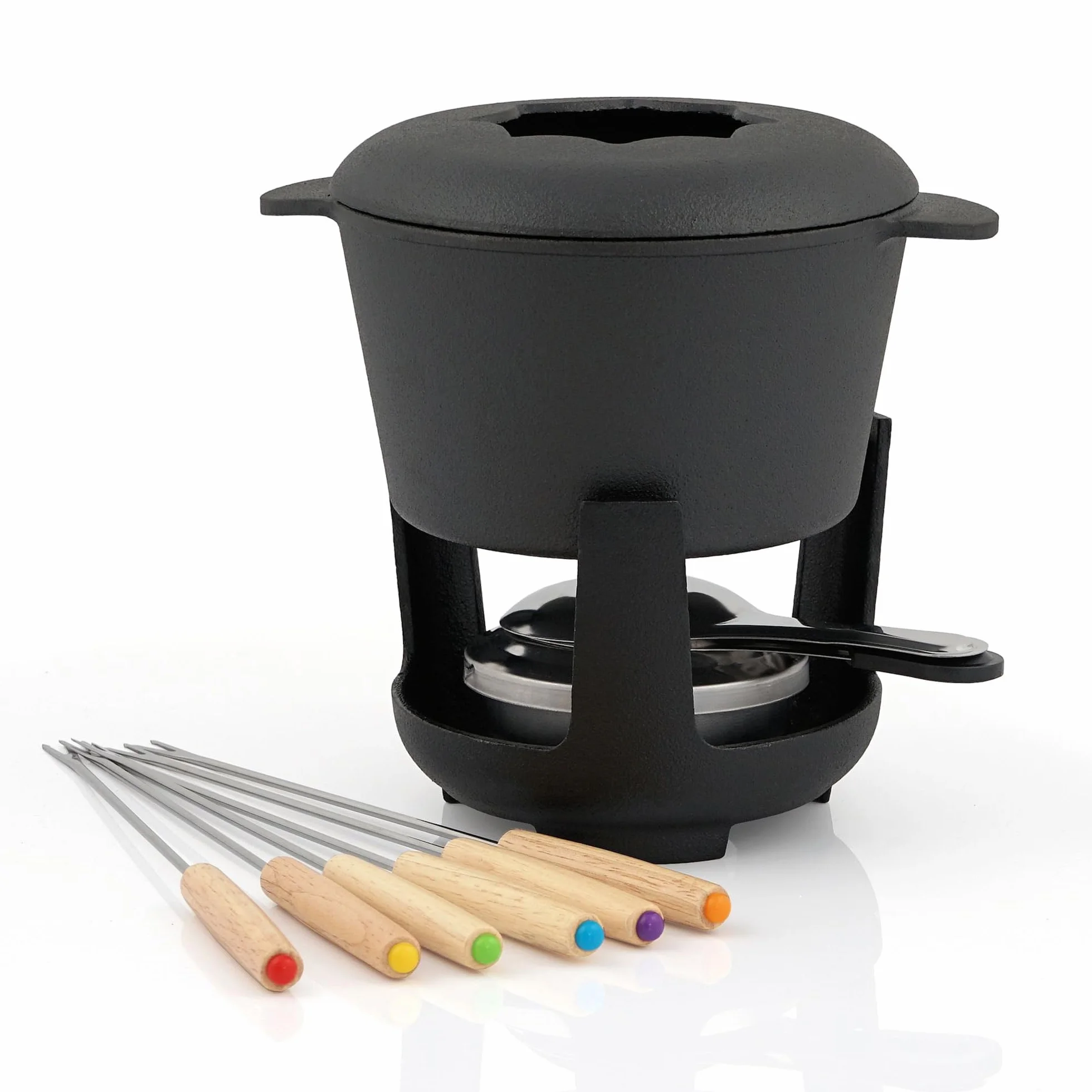 BBQ-TORO Zestaw do fondue żeliwny 6 os 13 szt palnik widelce 1L czekolada ser indukcja czarny