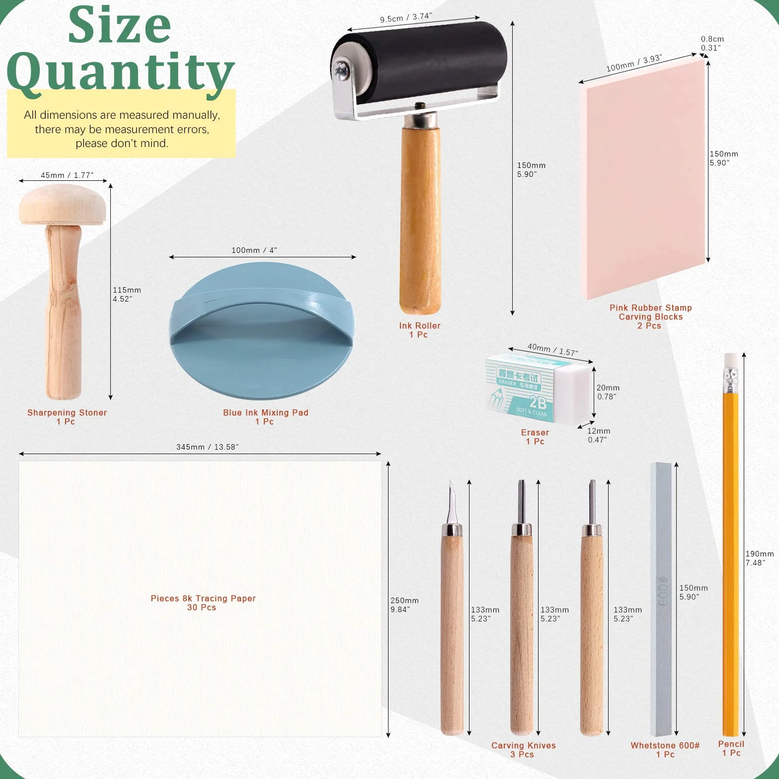 Keadic Kit di 41 timbri in gomma, include 2 timbri in gomma, 3 strumenti per intaglio e pietra per affilare, carte da ricalco, rullo Brayer, strumenti di stampa per incidere e stampare timbri