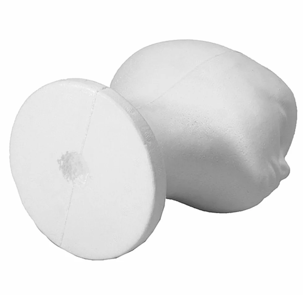 Testa di manichino in polistirolo per parrucche, occhiali e cappelli