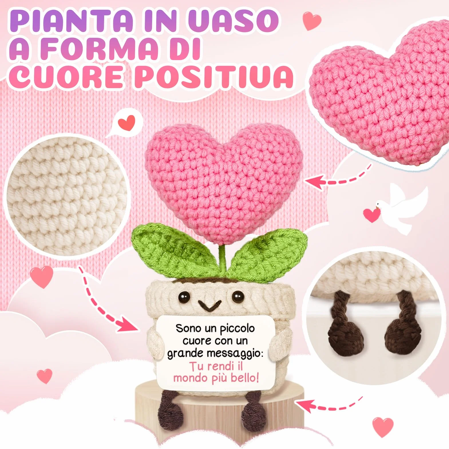 Regalo Donna, Regalo Amica Compleanno - Cuore all’Uncinetto di Supporto Emotivo, Regali Donna Compleanno, per Natale, Regali per Collega, Migliore Amica, Fidanzata, Sorella, Mamma