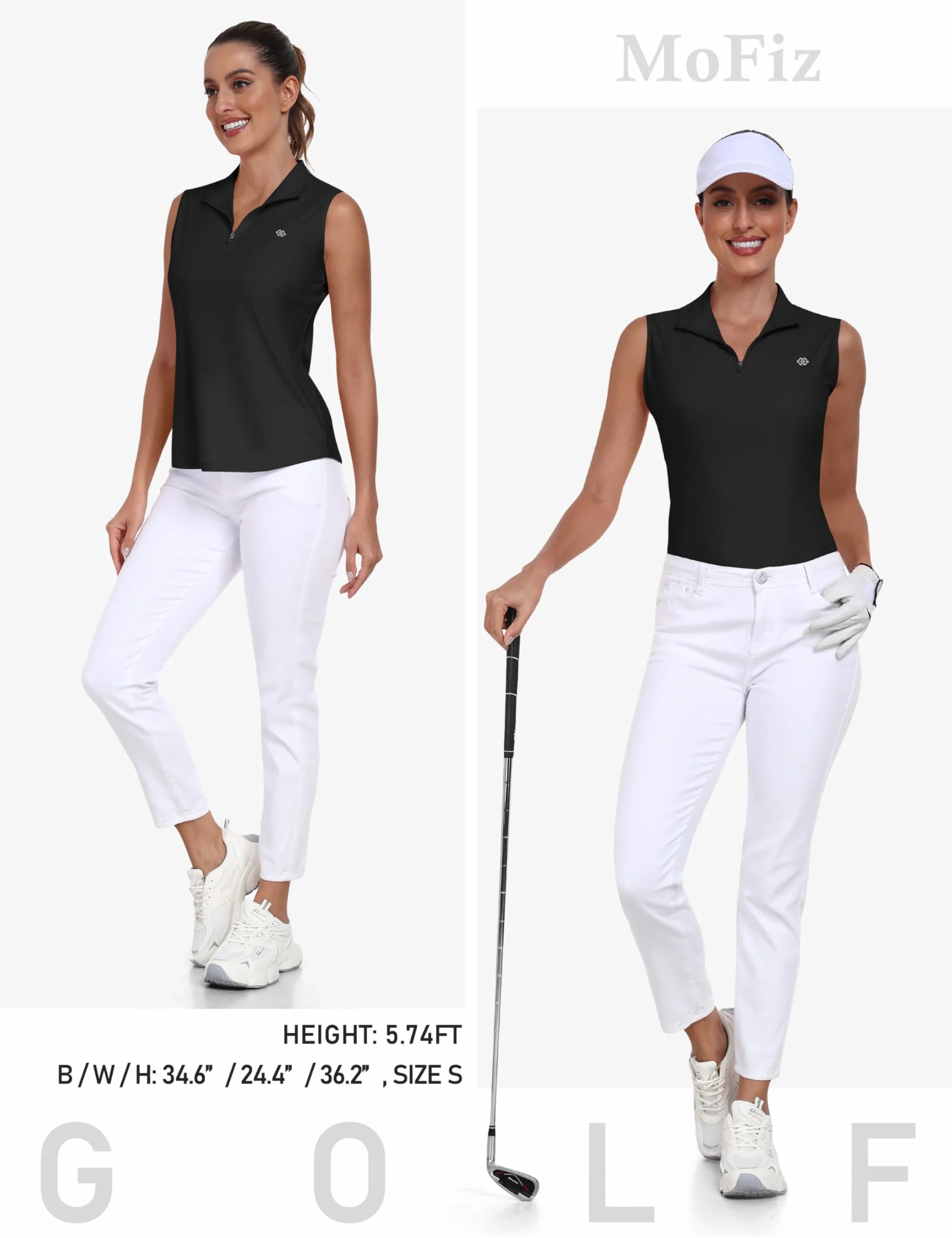 MoFiz Donna Polo T Shirt Senza Maniche Golf Camicia Magliette Estiva Traspirante Top con Cerniera