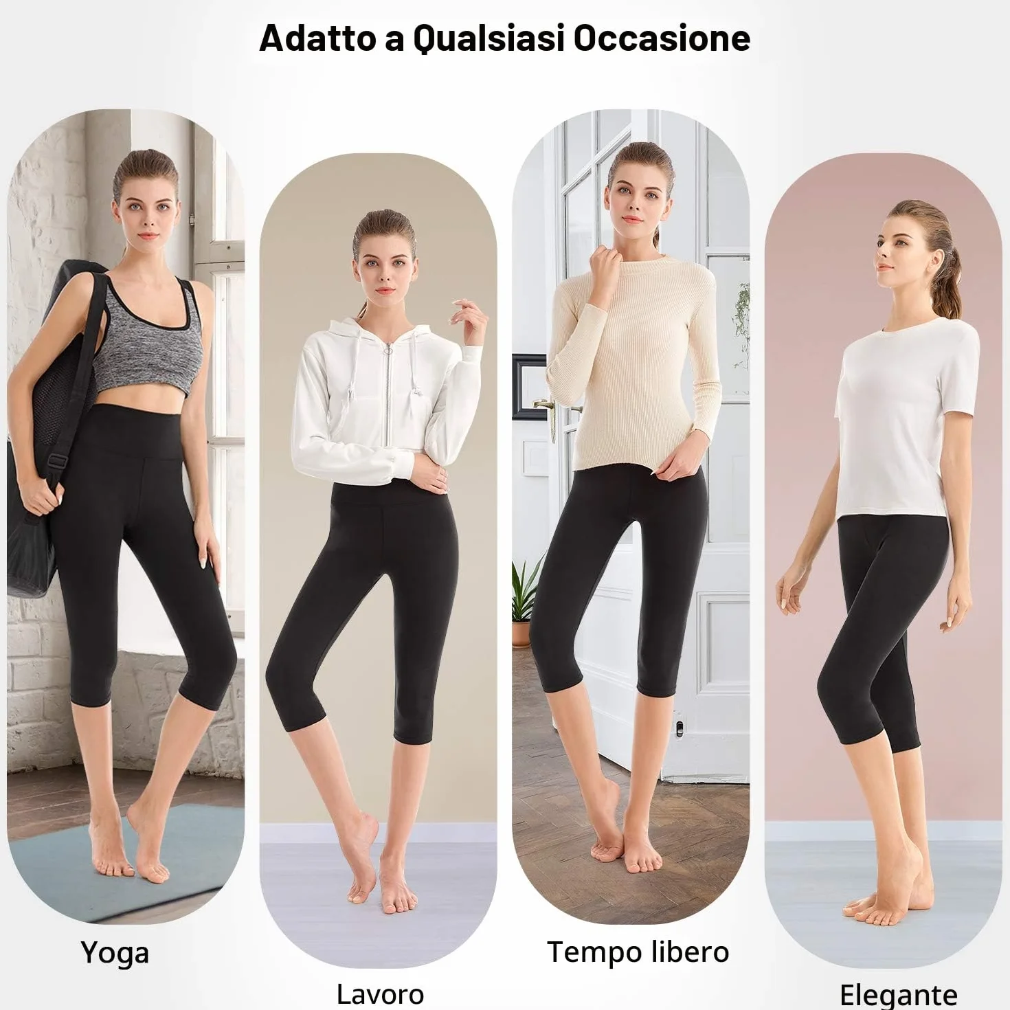 SINOPHANT Leggins Capri Vita Alta Donna Estivi Fitness Corti Pantaloncini Yoga Coprenti Opaco Elastici Morbido