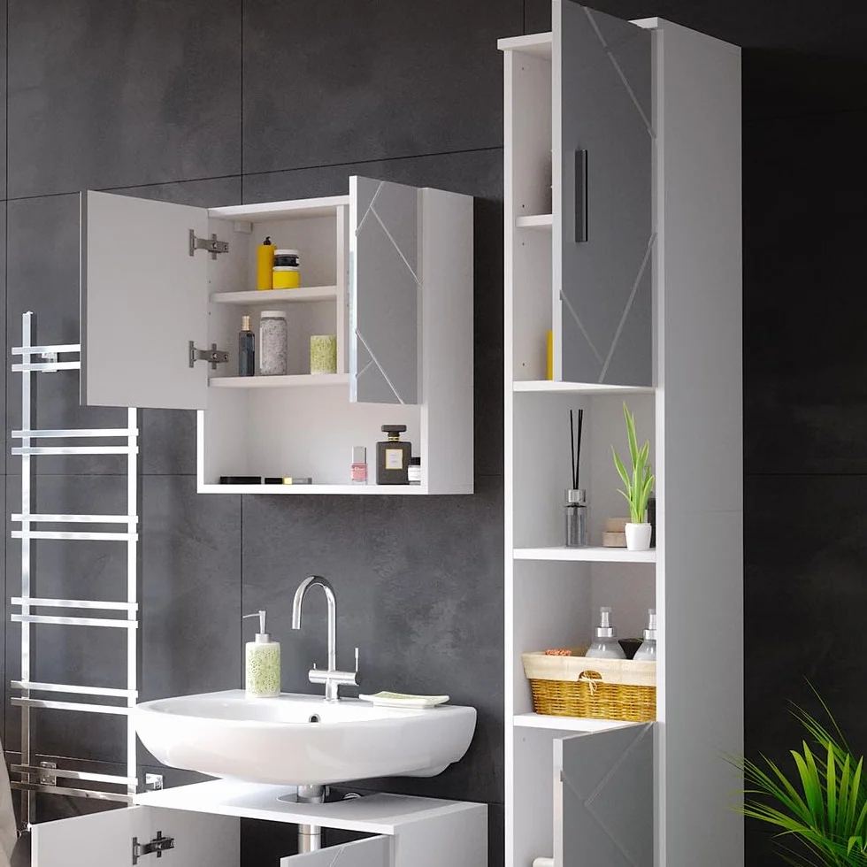 Vicco Mobile bagno alto Irma, Bianco lucido, 30 x 192 cm, per la conservazione di accessori da bagno e compatibile con la serie Irma