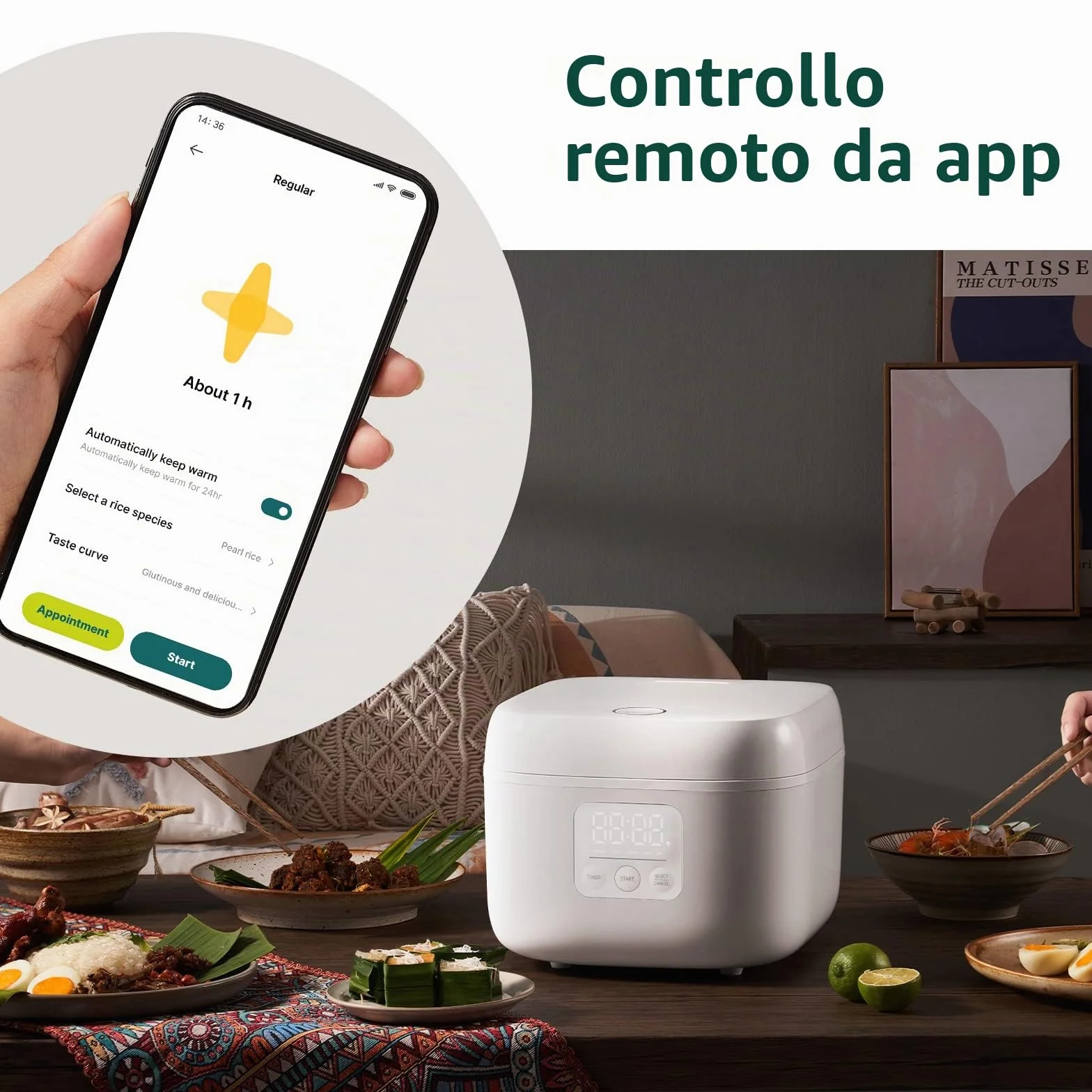 Joyami Smart Rice Cooker 0.8L 3.5 Tazze Interno antiaderente Mantenere caldo