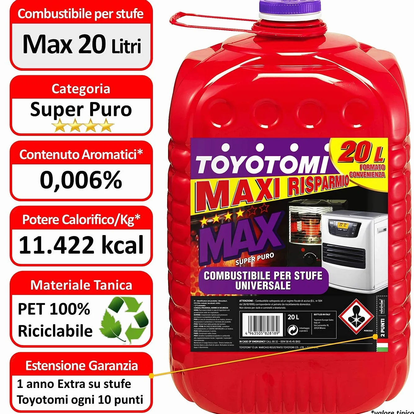 Toyotomi Super Puro Combustibile per Stufe 20 Litri Viola Ricondizionato