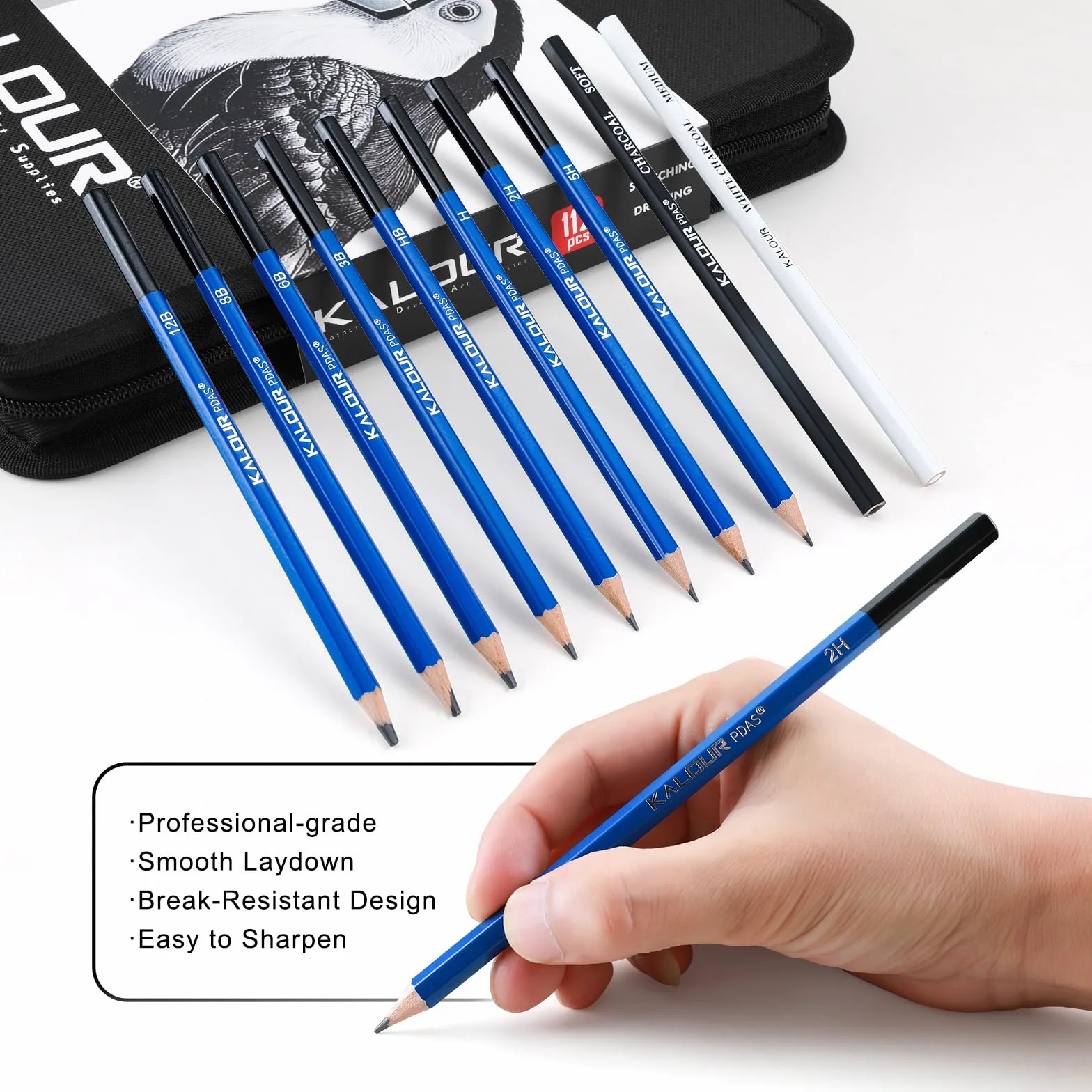 KALOUR PDAS 112 Set da disegno con quaderno da disegno a 3 colori, matite in grafite e carboncino, kit artistico per artisti, adulti, adolescenti e principianti, ideale per ombreggiare e sfumare
