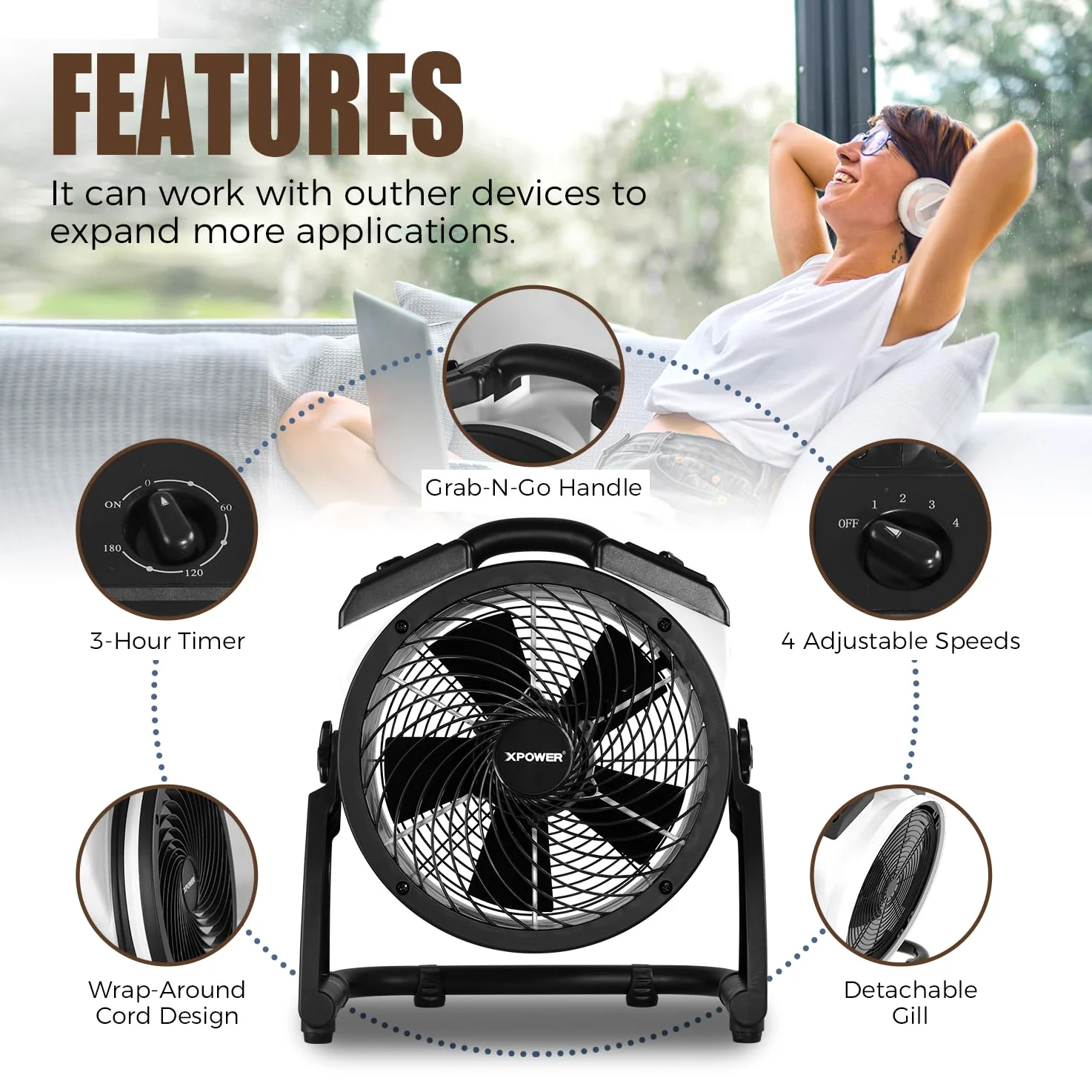 XPower FC-100 Heavy Duty Industriale Ad Alta Velocità Intera Stanza Air Mover Circolatore Aria Utilità Ventilatore Da Pavimento Timer Velocità Variabile
