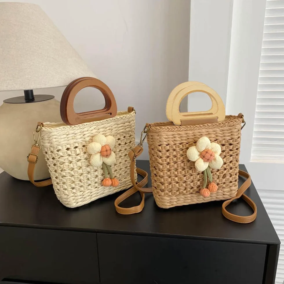 4 Pezzi Manici per Borsa in Legno a Forma di D, Accessori Fai Da Te Uncinetto