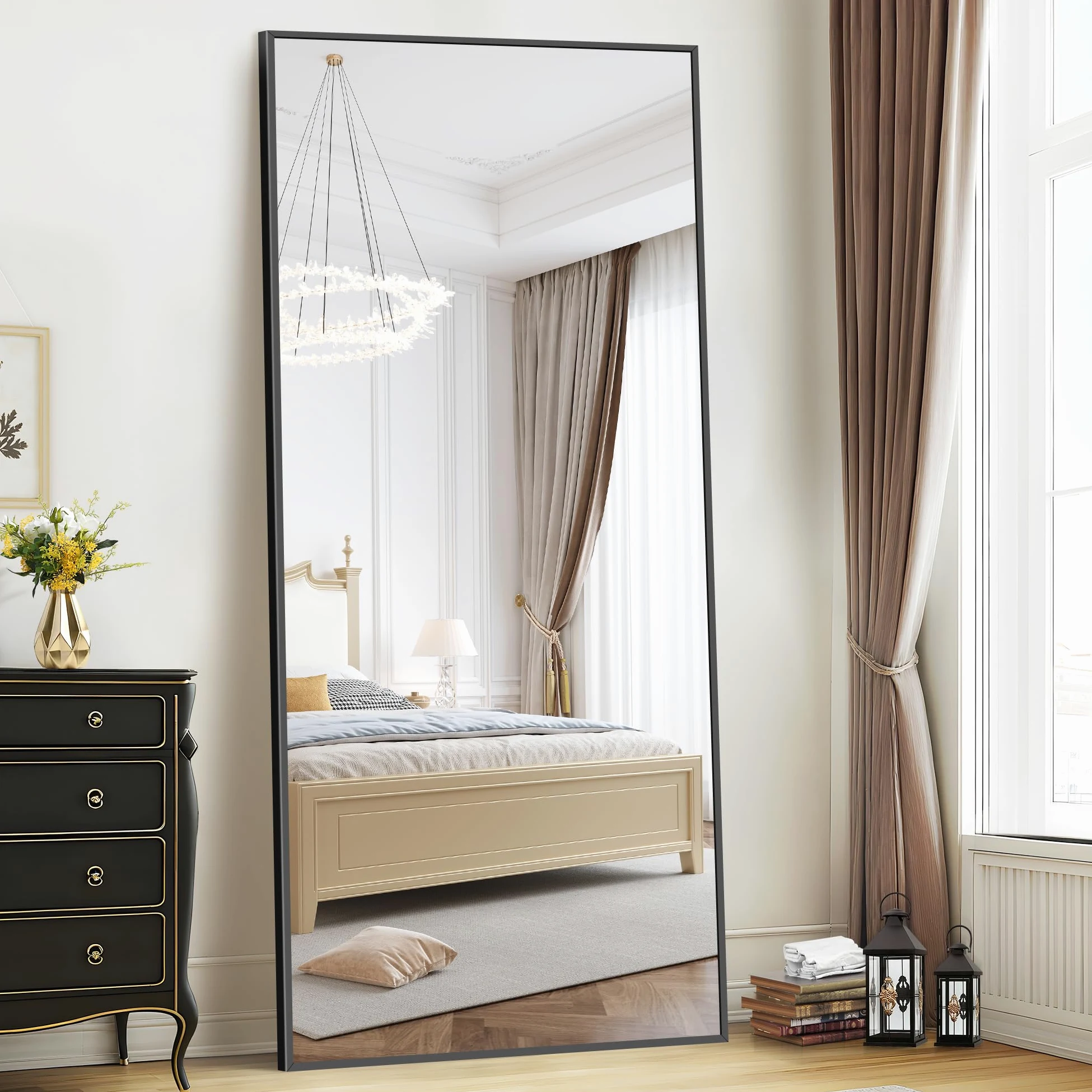 WOLIBEER Specchio a Figura Intera 192 x 85 cm, Grande Specchio da Terra Rettangolare in Alluminio Nero per Camera da Letto Cameretta Soggiorno Spogliatoio