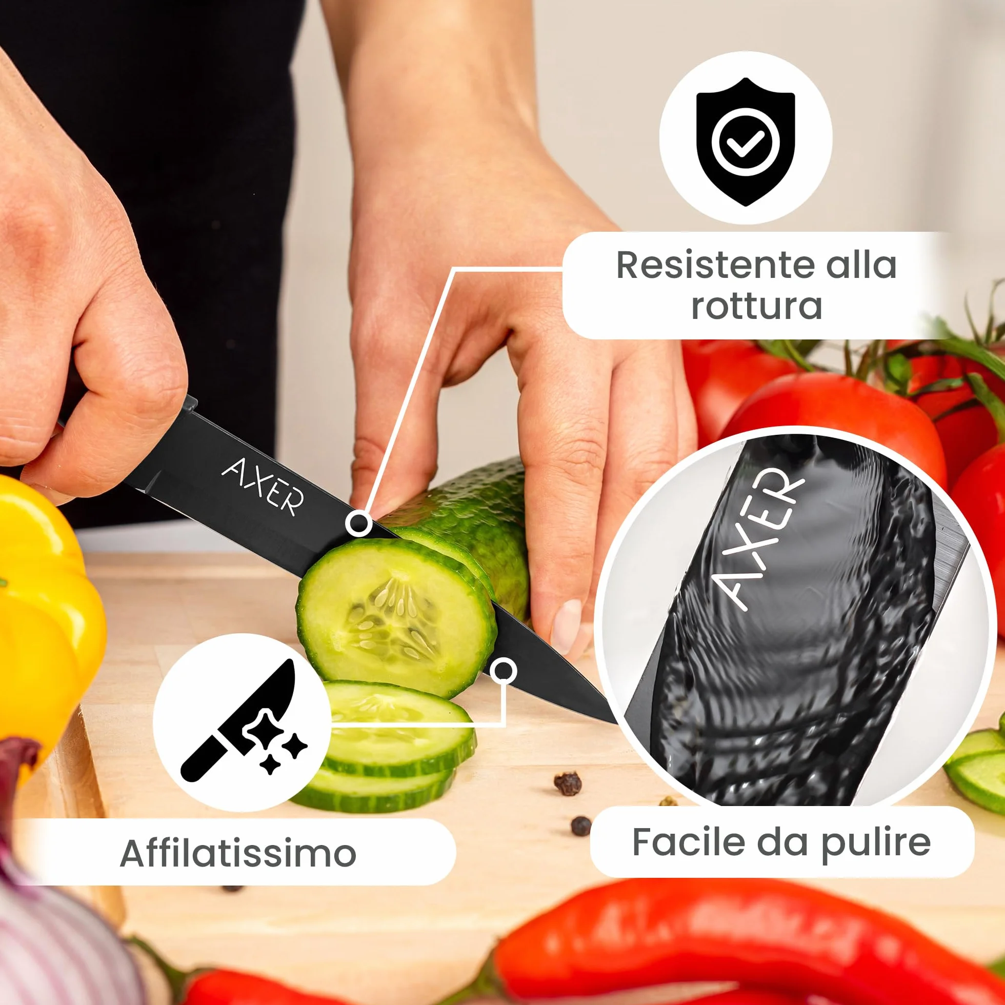 Axer Coltello da Cucina Professionale Multiuso 12 cm Lama Liscia