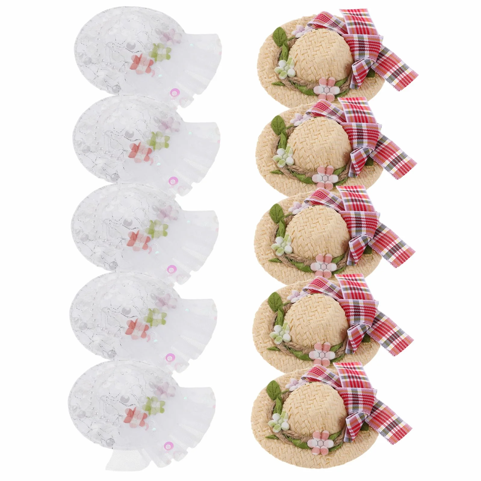 Iplusmile Mini Cappelli Di Paglia Intrecciati Fatti a Mano Con Fiocco Di Pizzo Set Da 10 Pezzi Per Decorazione Miniatura Bambole Casa Feste E Giochi Creativi Cowgirl
