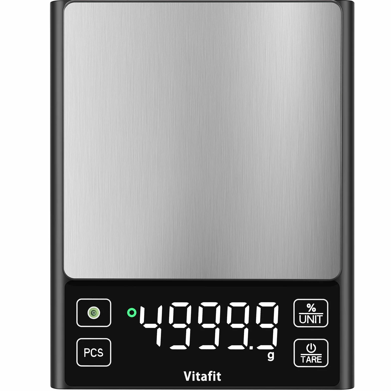 Vitafit 5kg Bilancia Cucina Digitale, Precisione 0.1g dalla Nostra Bilancia Fabbrica Professionale Dal 2001, Bilancia Alimentare Funzione Percentuale per cucinare & caffè, Acciaio Inox, LED, Nero